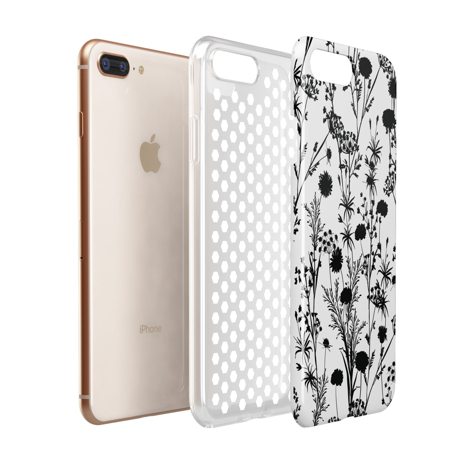 Black Floral Meadow Apple iPhone 7 8 Plus 3D Tough Case Expanded View