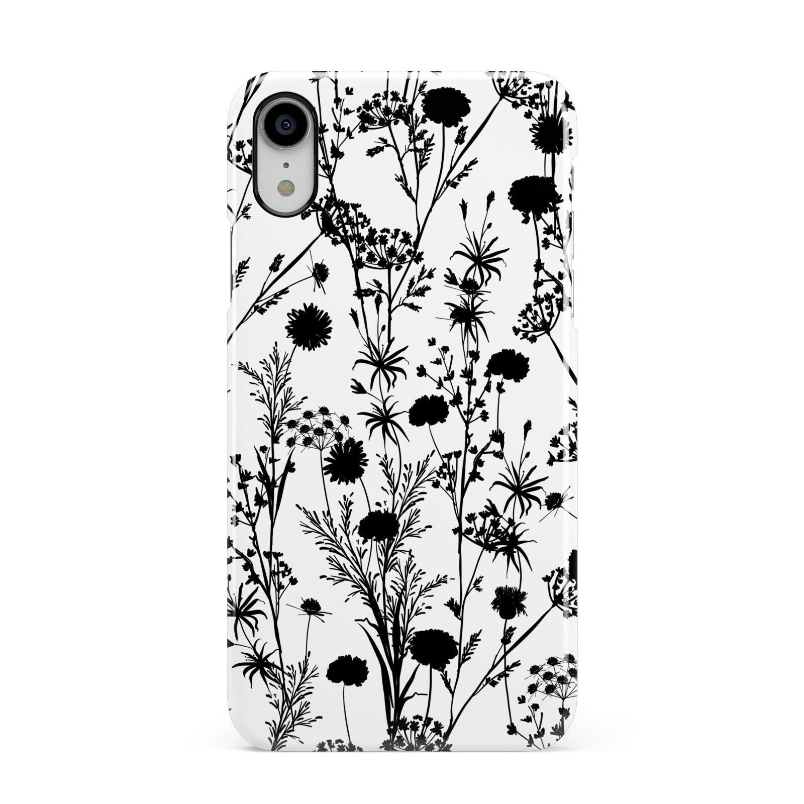 Black Floral Meadow Apple iPhone XR White 3D Snap Case