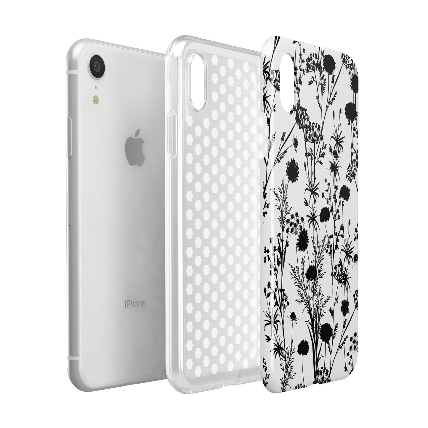 Black Floral Meadow Apple iPhone XR White 3D Tough Case Expanded view