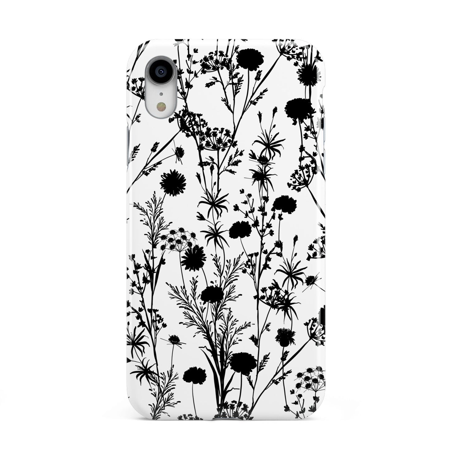 Black Floral Meadow Apple iPhone XR White 3D Tough Case