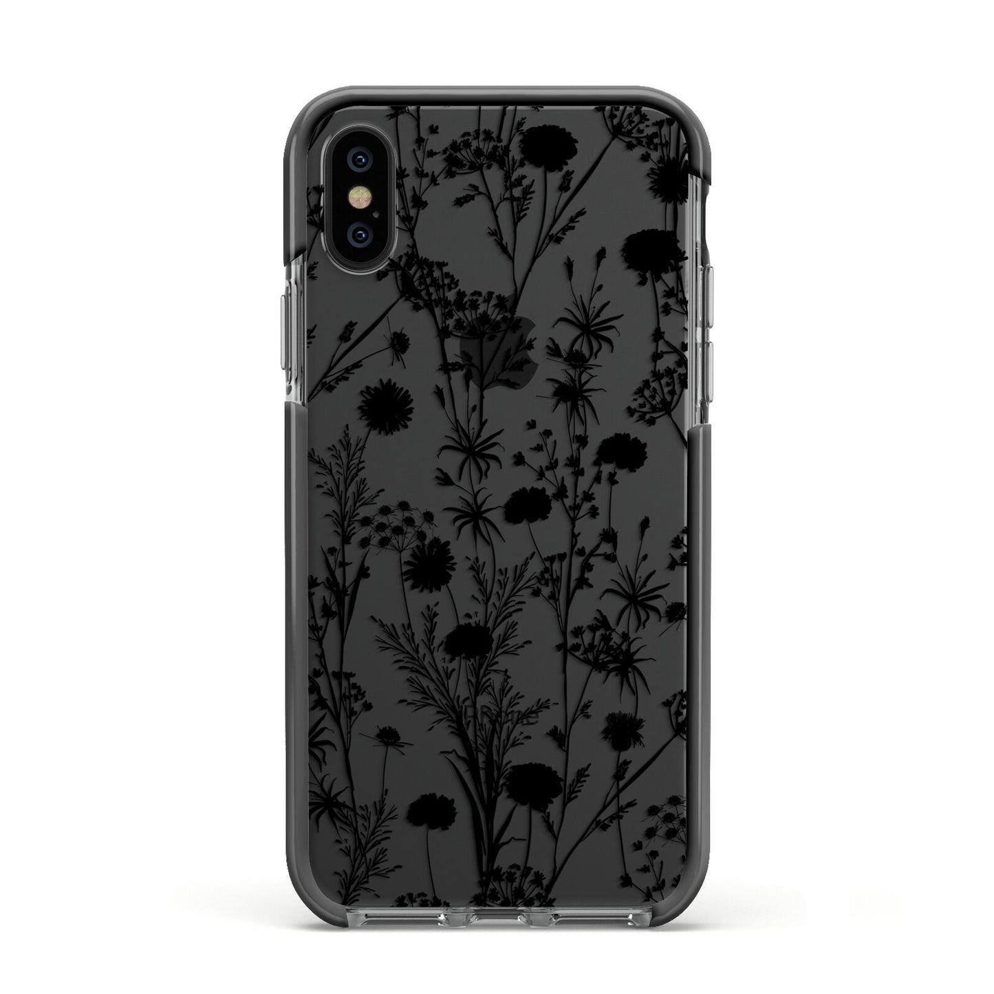 Black Floral Meadow Apple iPhone Xs Impact Case Black Edge on Black Phone