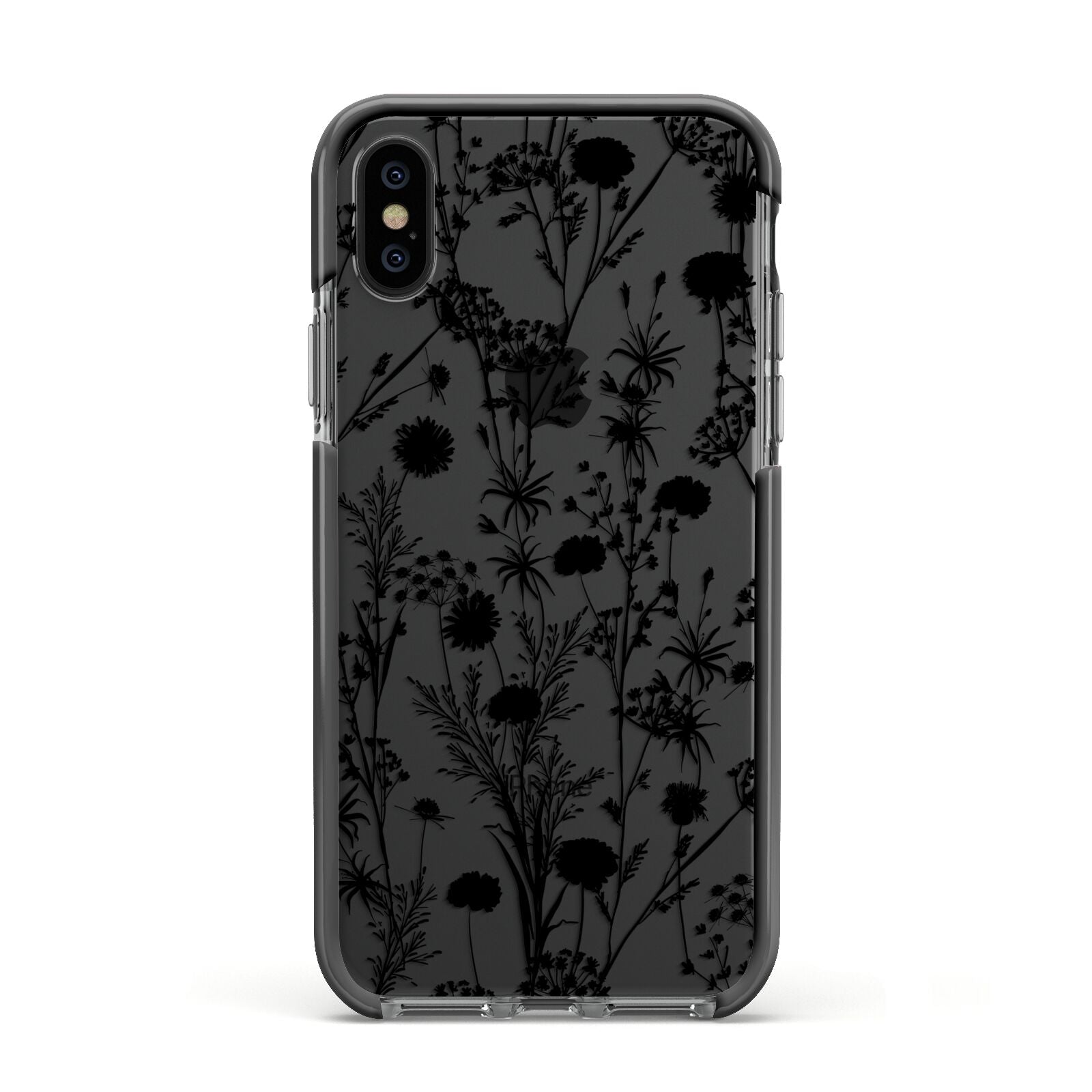 Black Floral Meadow Apple iPhone Xs Impact Case Black Edge on Black Phone