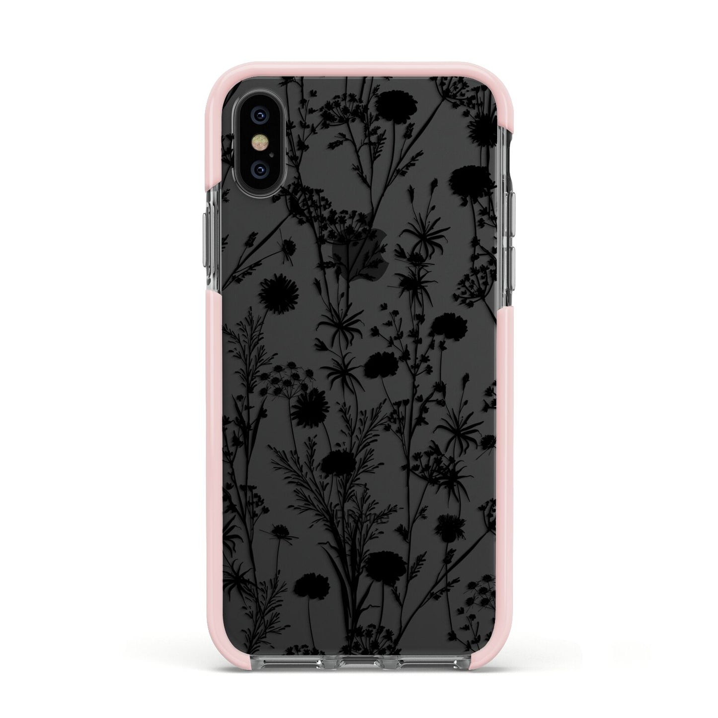 Black Floral Meadow Apple iPhone Xs Impact Case Pink Edge on Black Phone