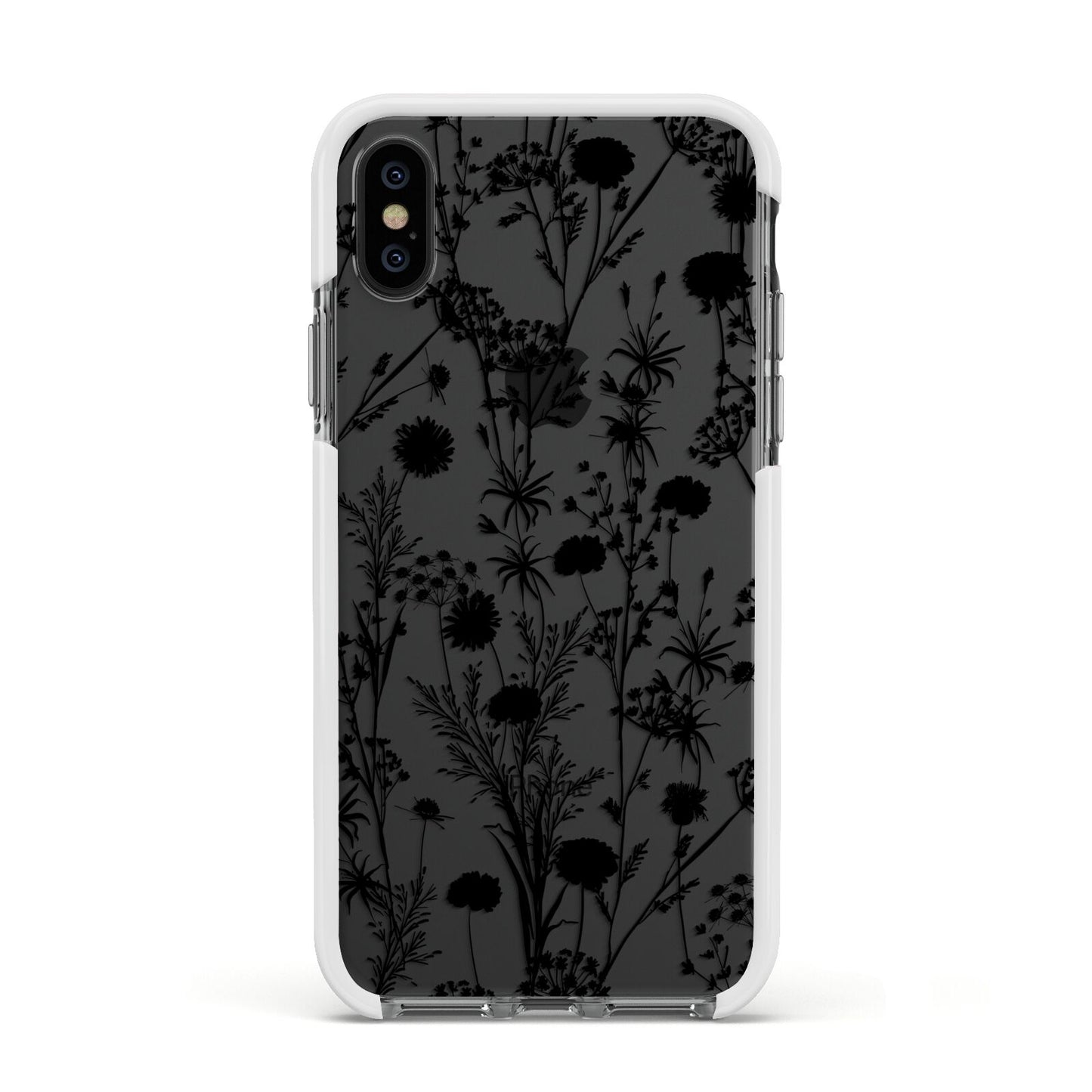 Black Floral Meadow Apple iPhone Xs Impact Case White Edge on Black Phone