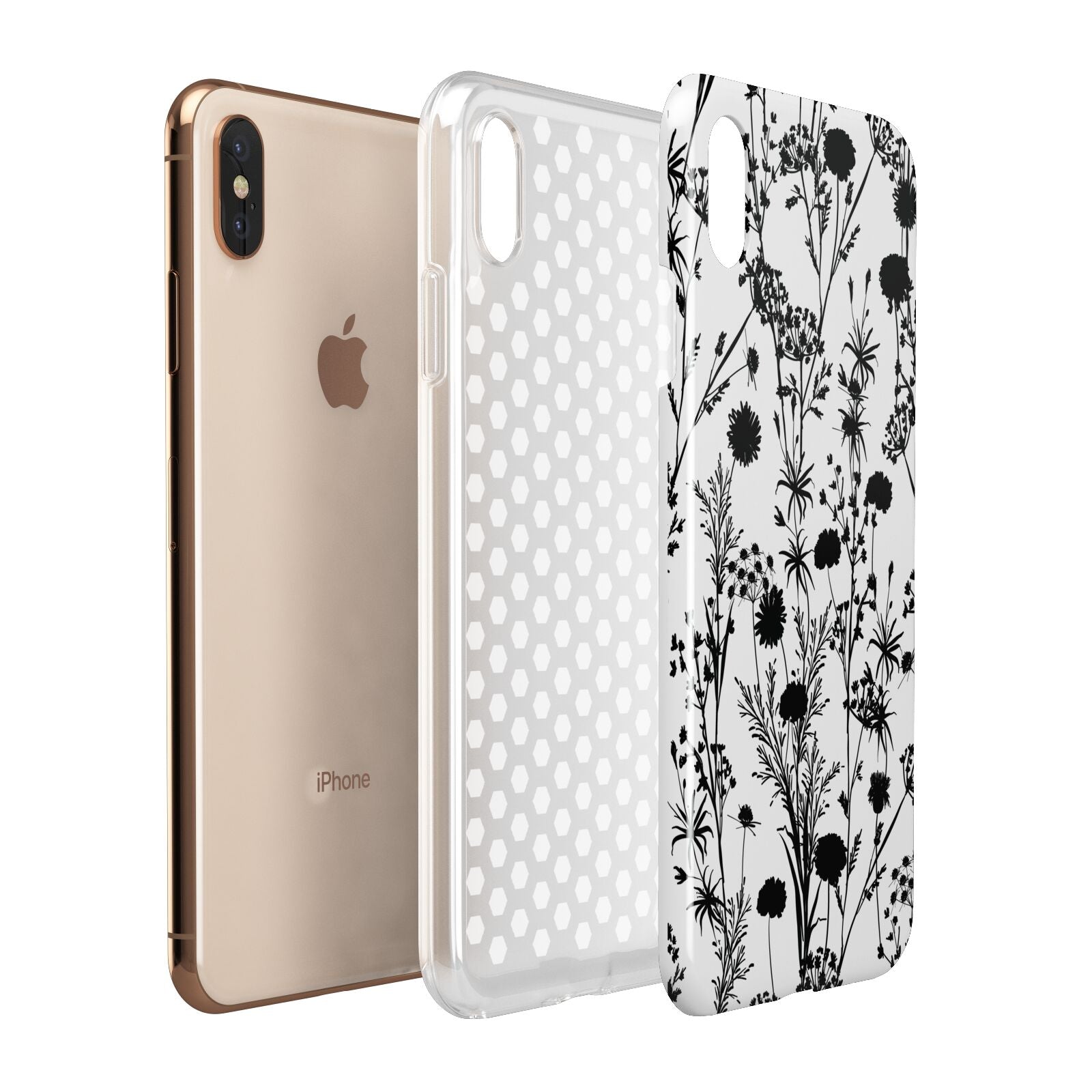 Black Floral Meadow Apple iPhone Xs Max 3D Tough Case Expanded View