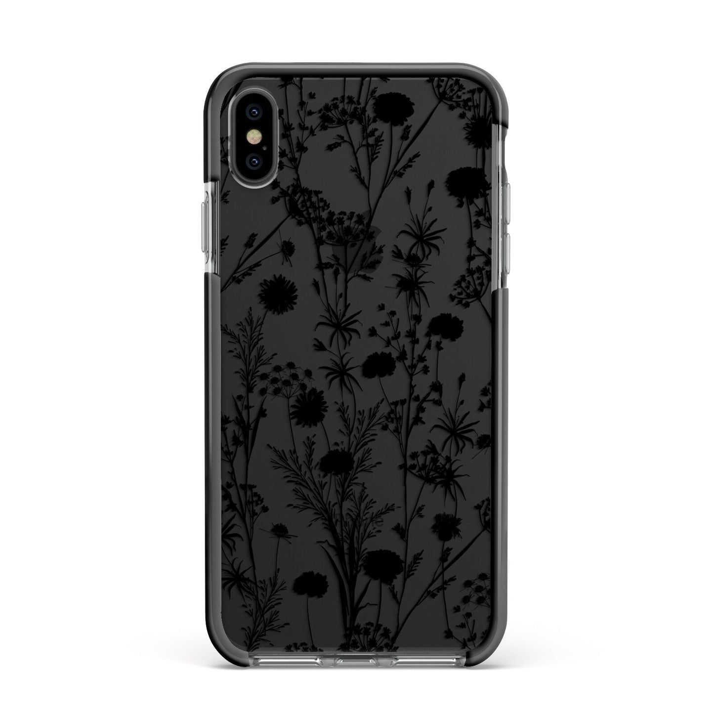 Black Floral Meadow Apple iPhone Xs Max Impact Case Black Edge on Black Phone