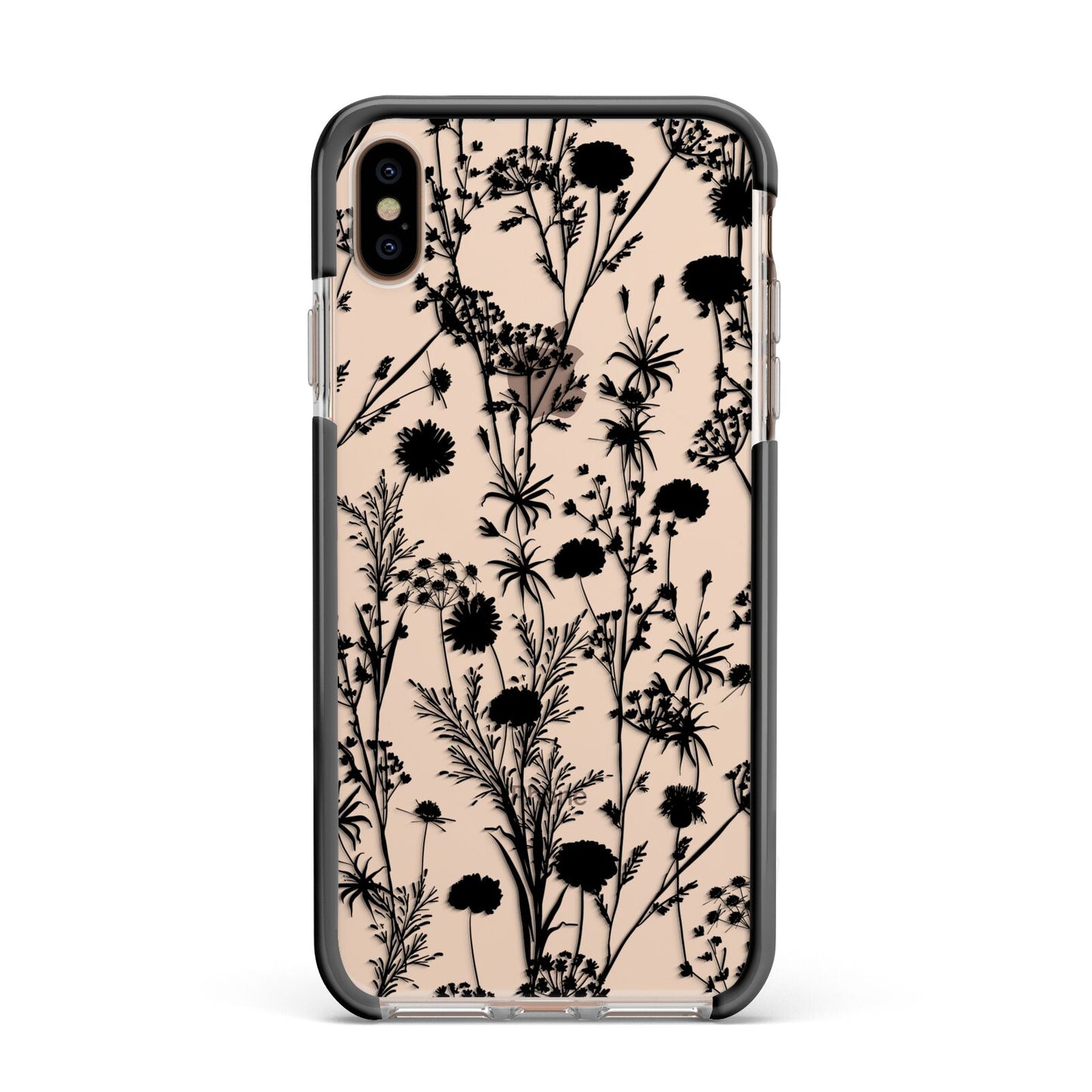 Black Floral Meadow Apple iPhone Xs Max Impact Case Black Edge on Gold Phone