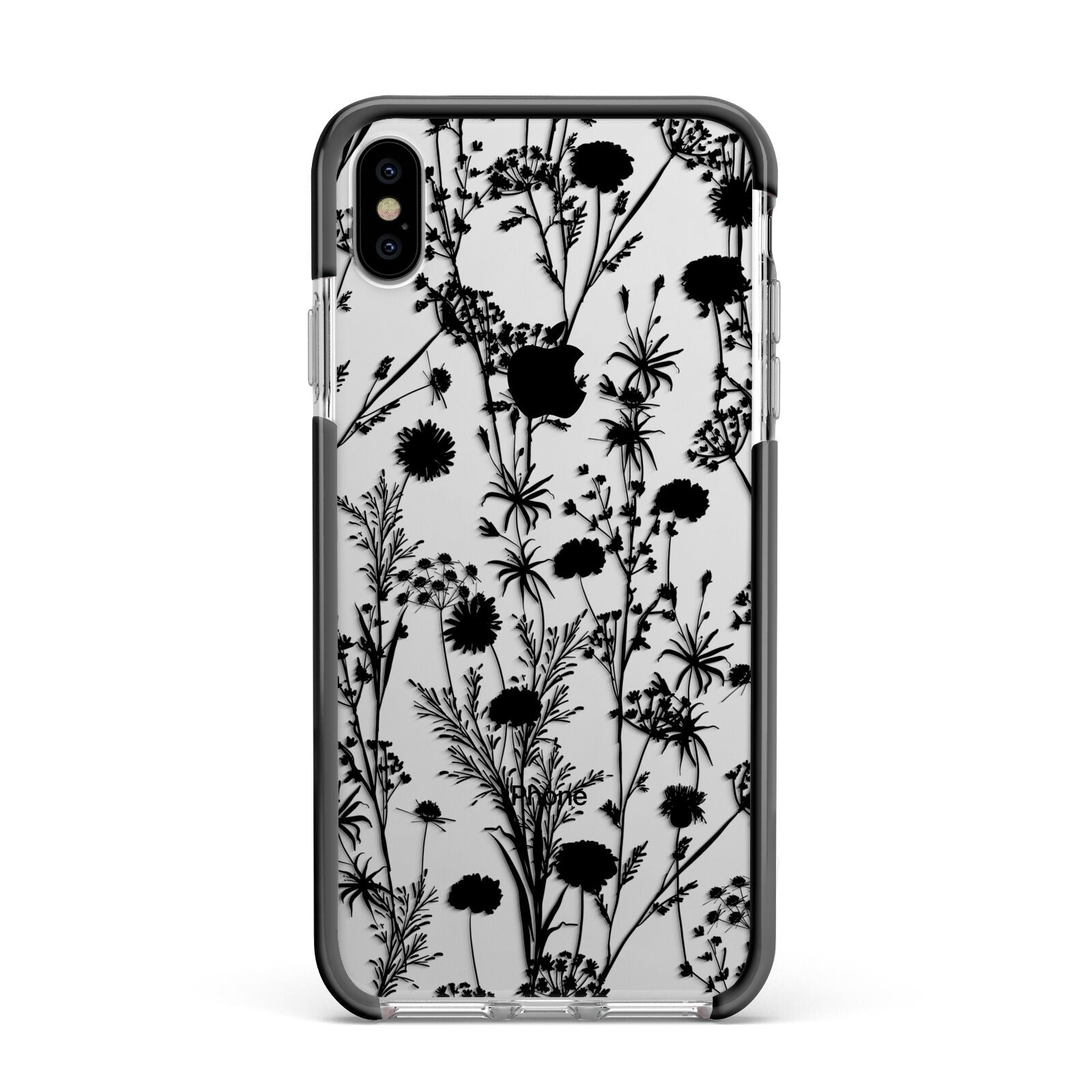 Black Floral Meadow Apple iPhone Xs Max Impact Case Black Edge on Silver Phone