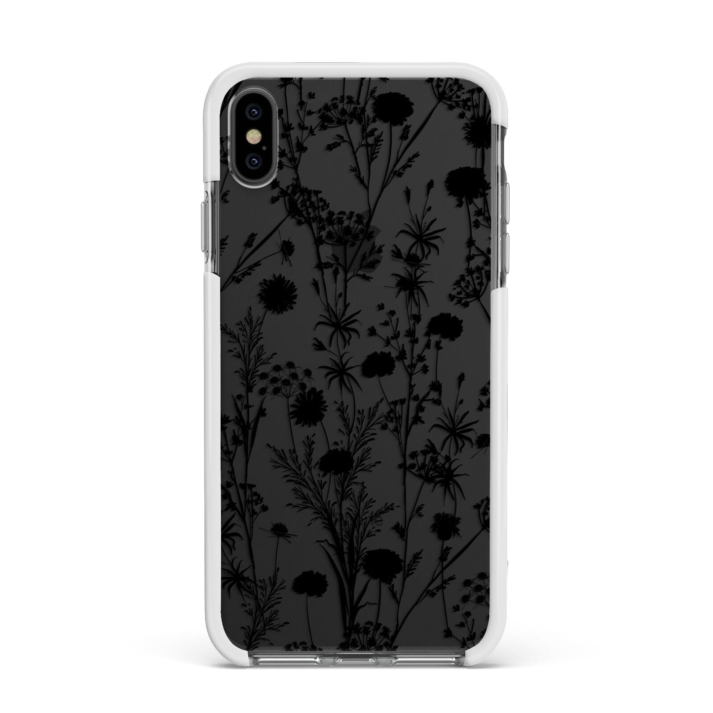 Black Floral Meadow Apple iPhone Xs Max Impact Case White Edge on Black Phone