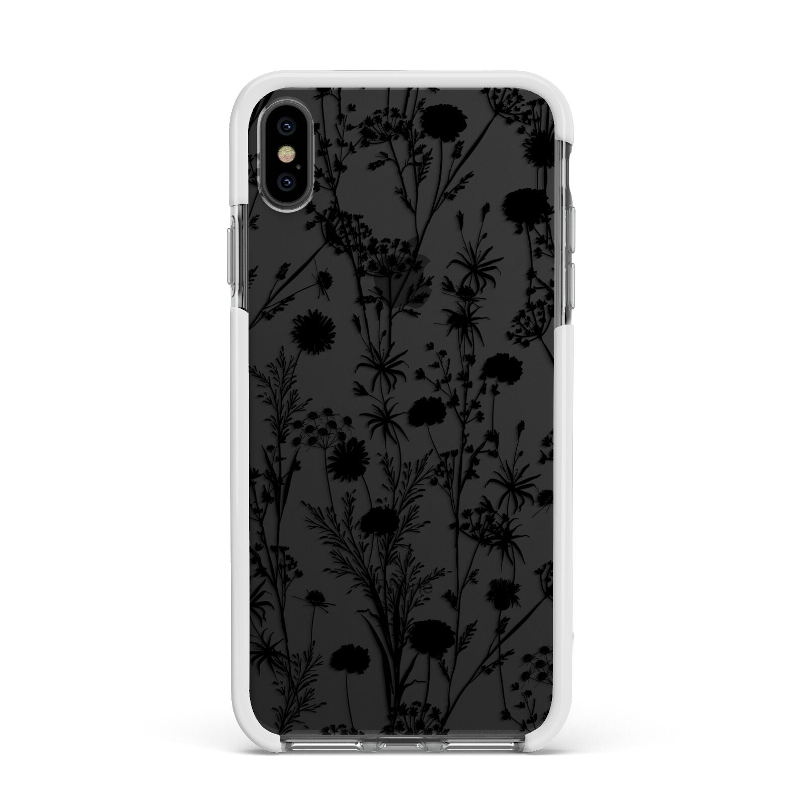 Black Floral Meadow Apple iPhone Xs Max Impact Case White Edge on Black Phone