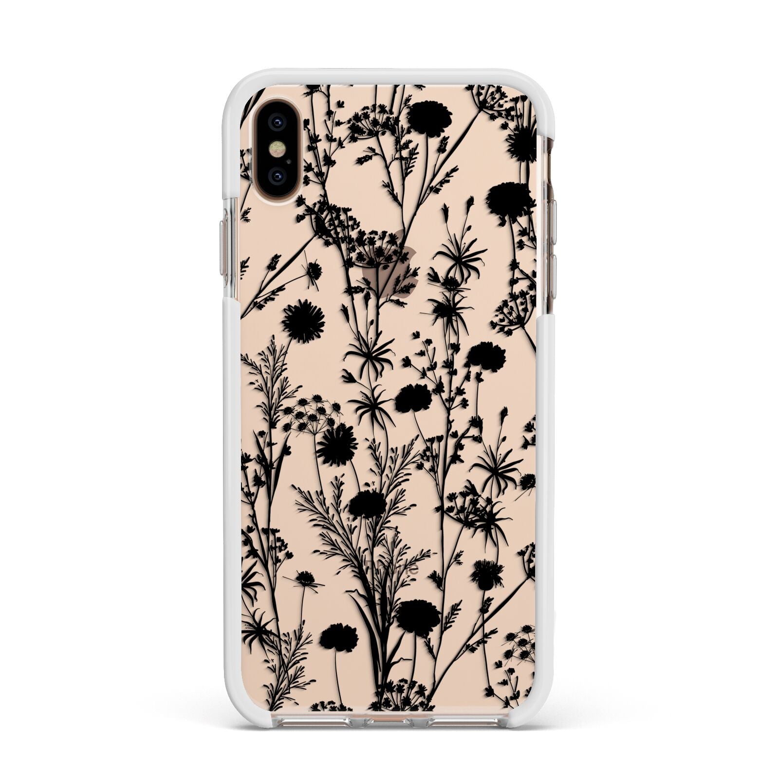 Black Floral Meadow Apple iPhone Xs Max Impact Case White Edge on Gold Phone
