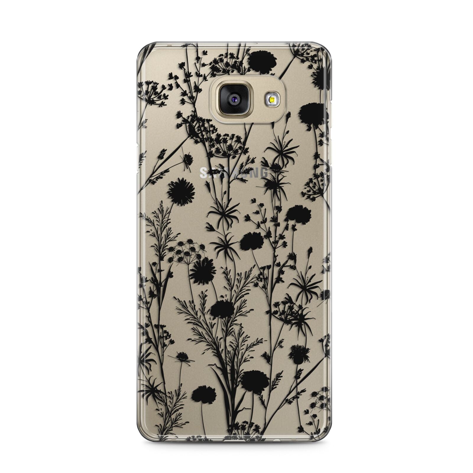 Black Floral Meadow Samsung Galaxy A5 2016 Case on gold phone