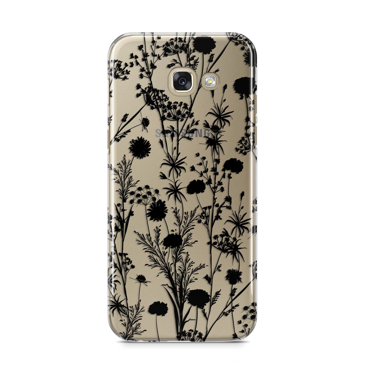 Black Floral Meadow Samsung Galaxy A5 2017 Case on gold phone