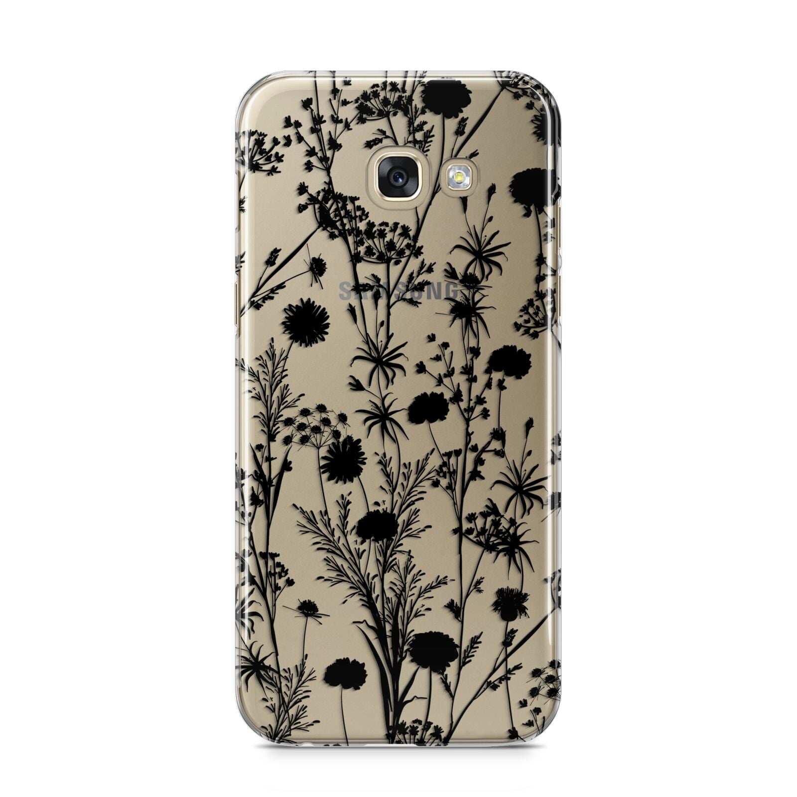 Black Floral Meadow Samsung Galaxy A5 2017 Case on gold phone