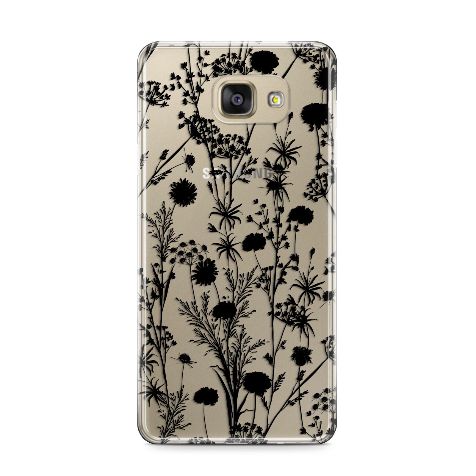 Black Floral Meadow Samsung Galaxy A9 2016 Case on gold phone