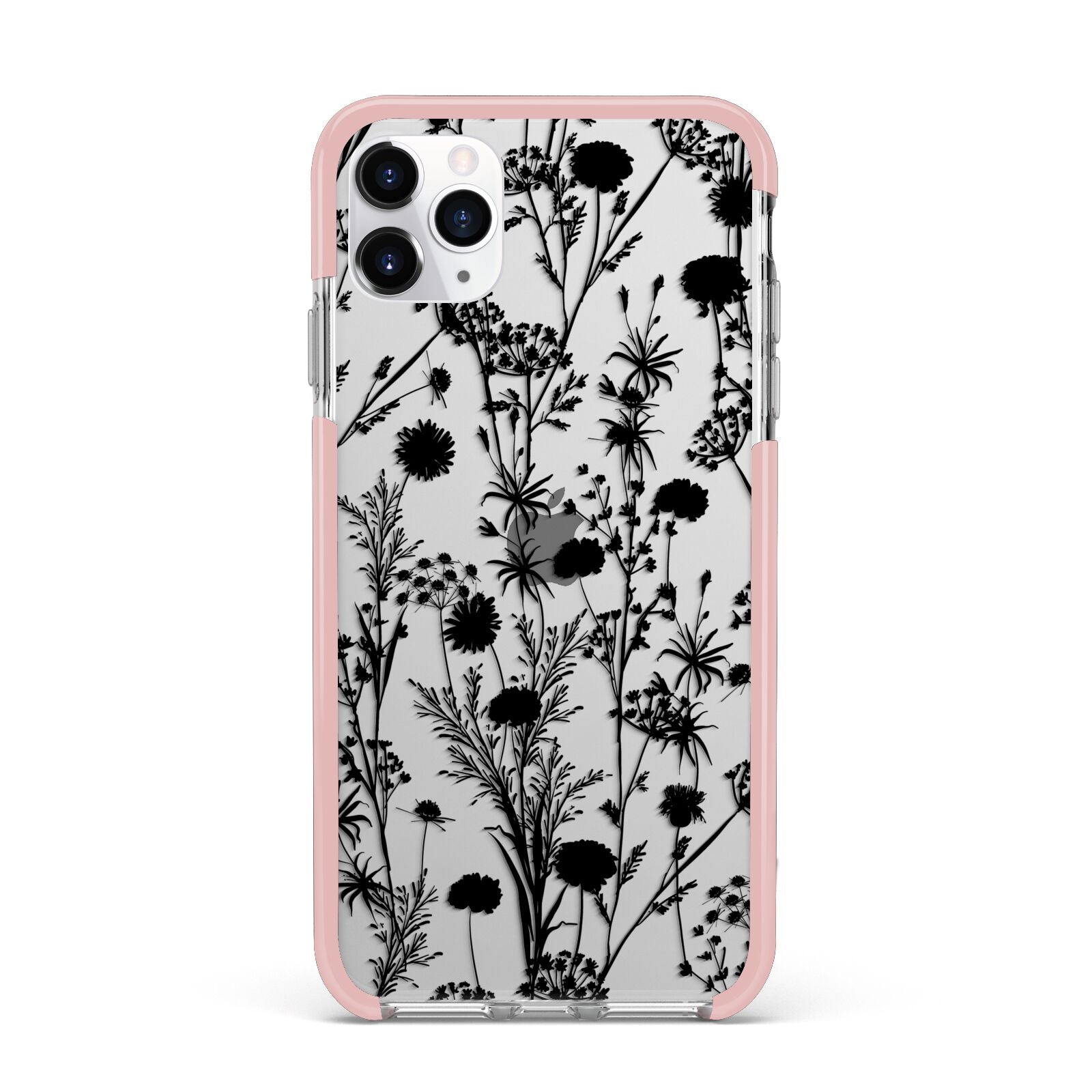 Black Floral Meadow iPhone 11 Pro Max Impact Pink Edge Case
