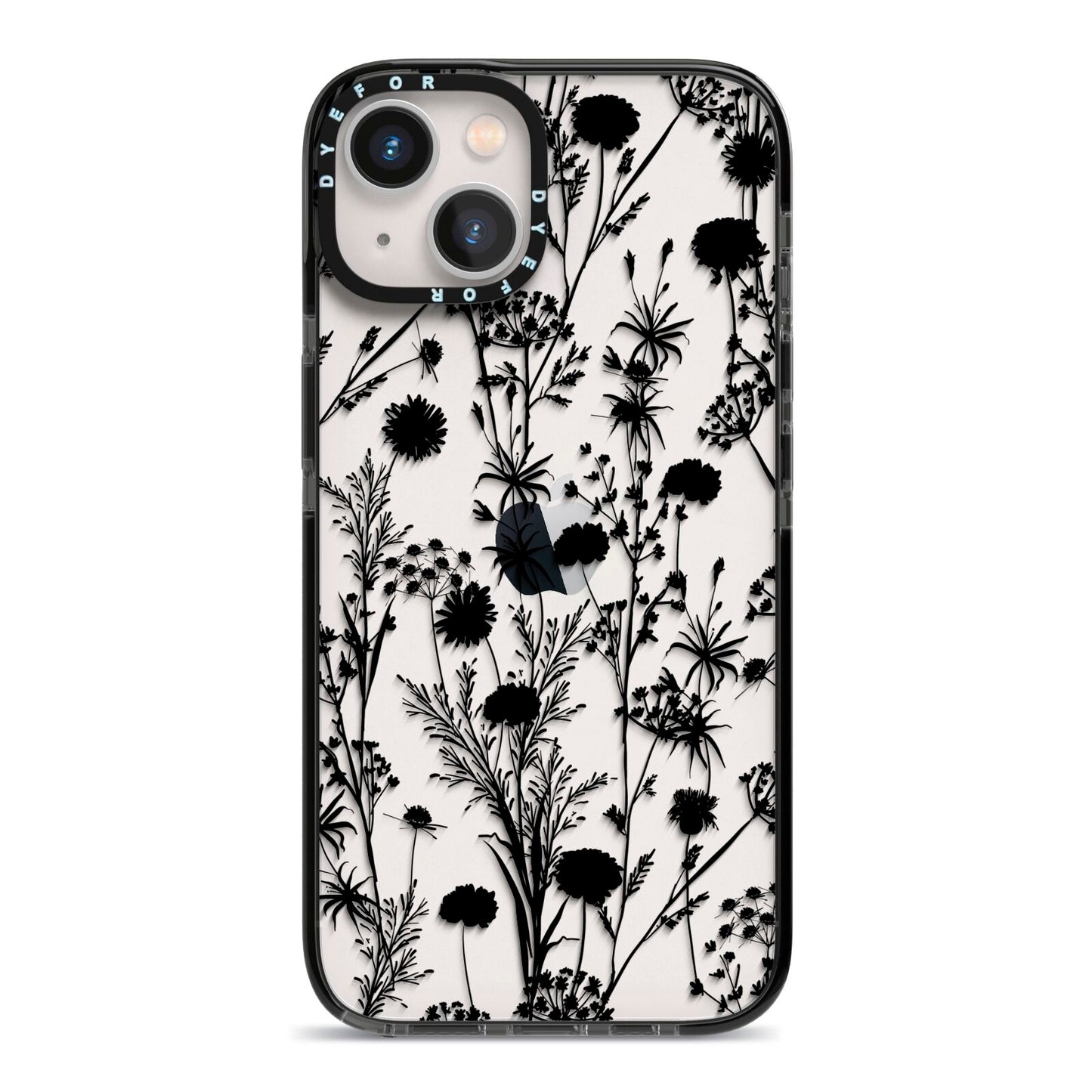 Black Floral Meadow iPhone 13 Black Impact Case on Silver phone