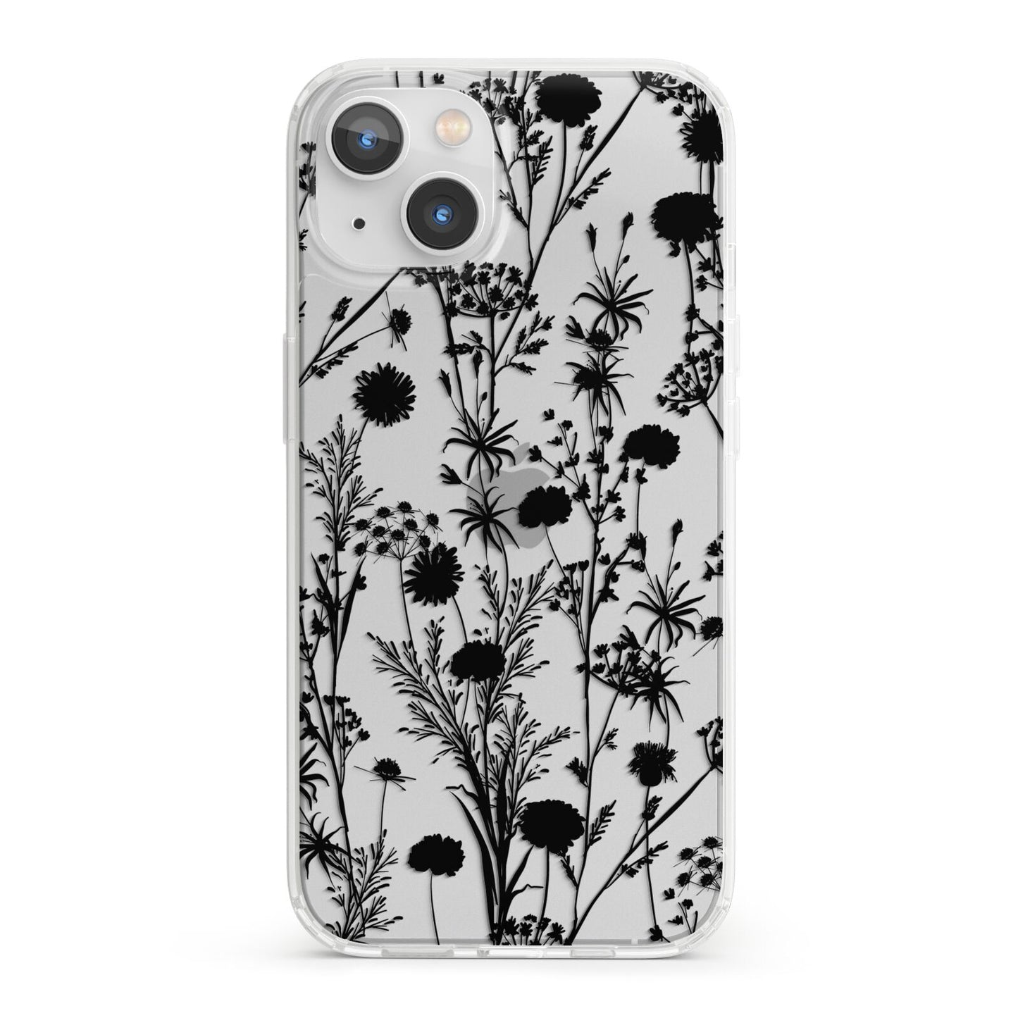 Black Floral Meadow iPhone 13 Clear Bumper Case