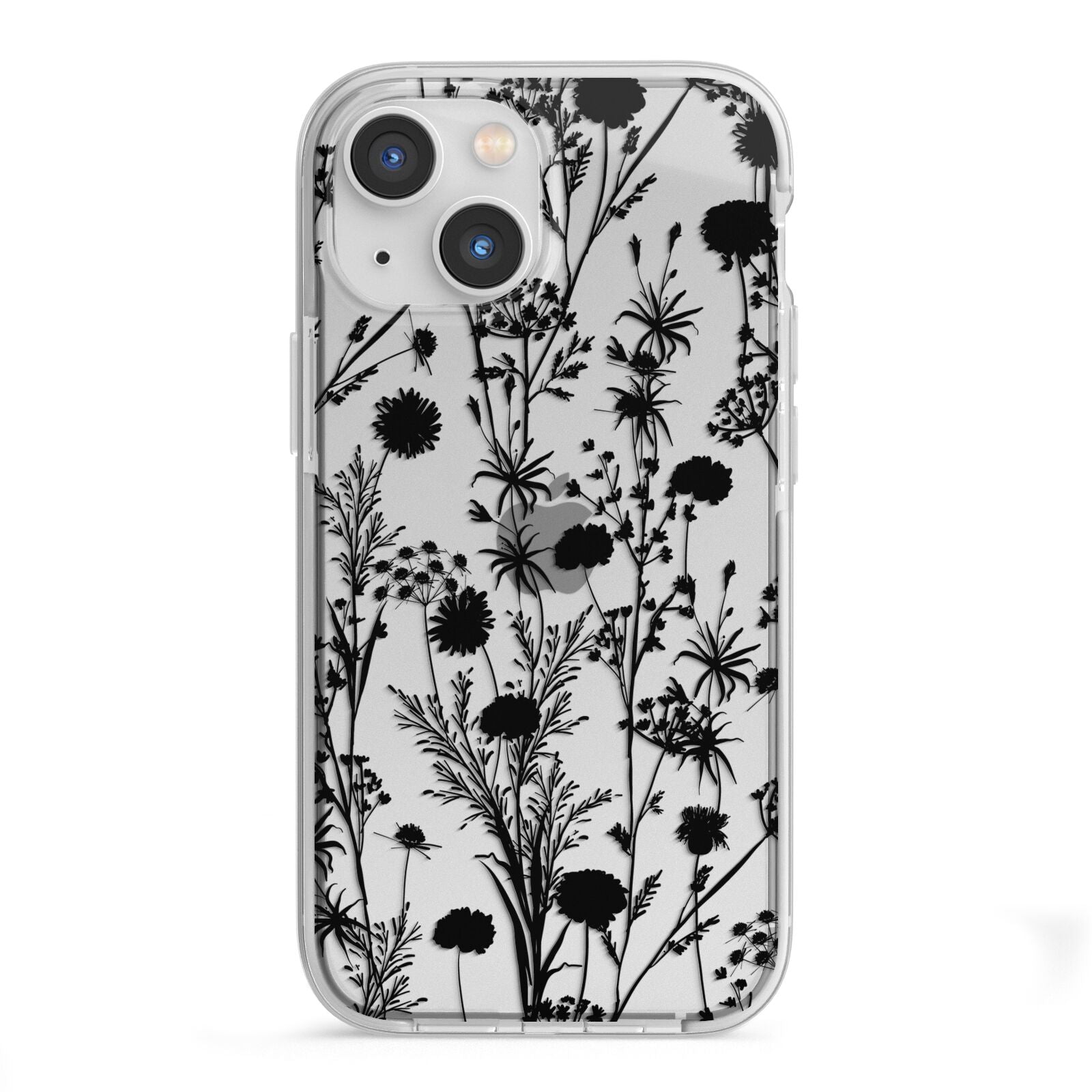 Black Floral Meadow iPhone 13 Mini TPU Impact Case with White Edges