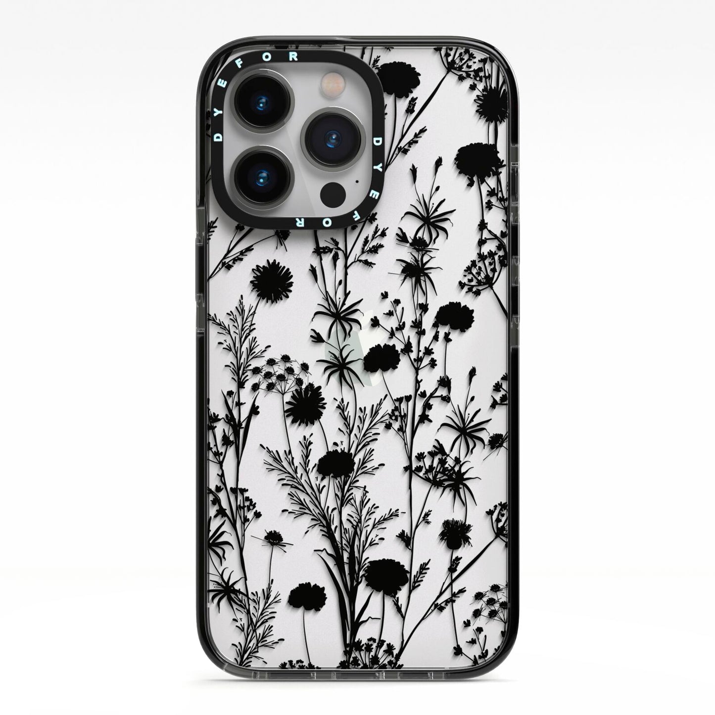 Black Floral Meadow iPhone 13 Pro Black Impact Case on Silver phone