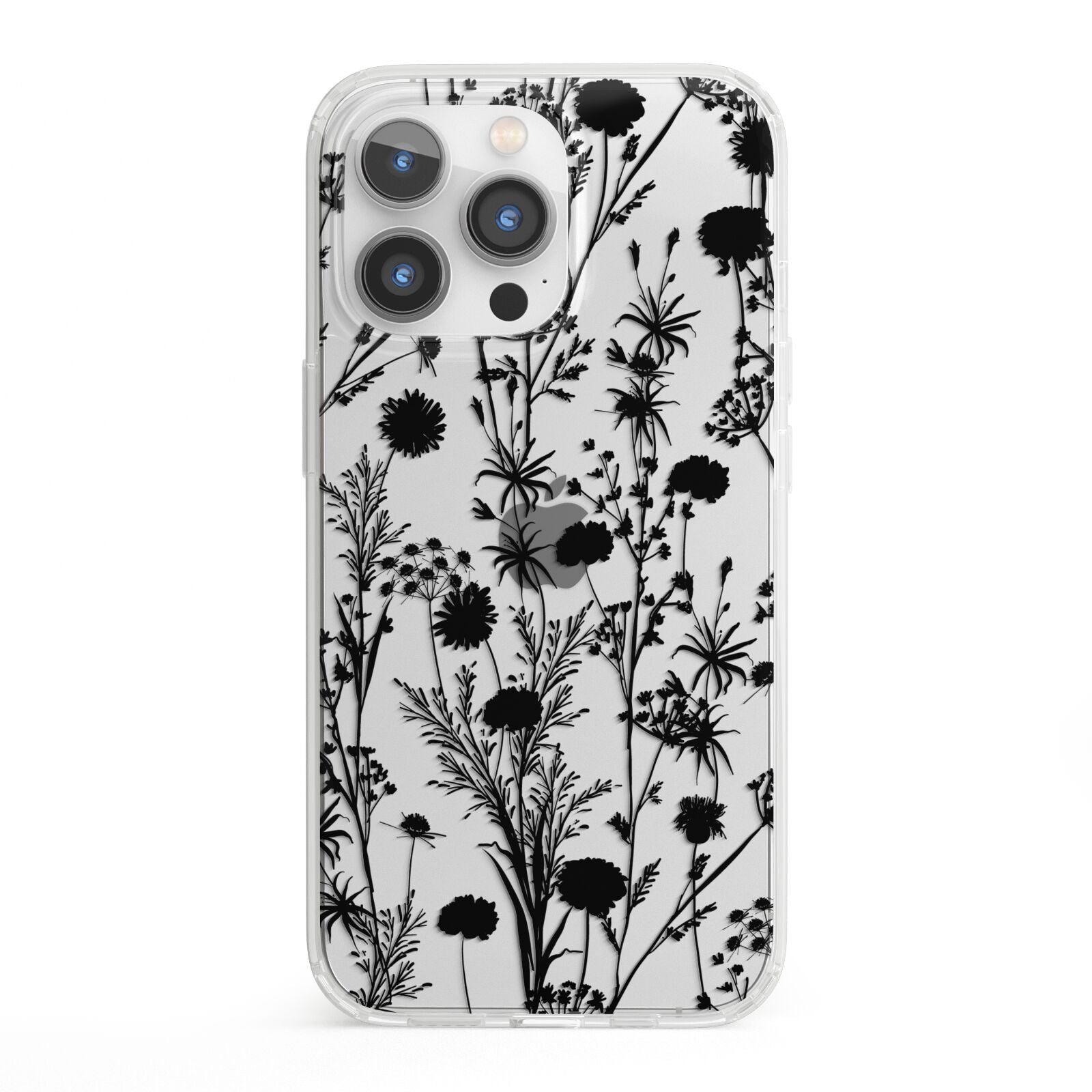 Black Floral Meadow iPhone 13 Pro Clear Bumper Case