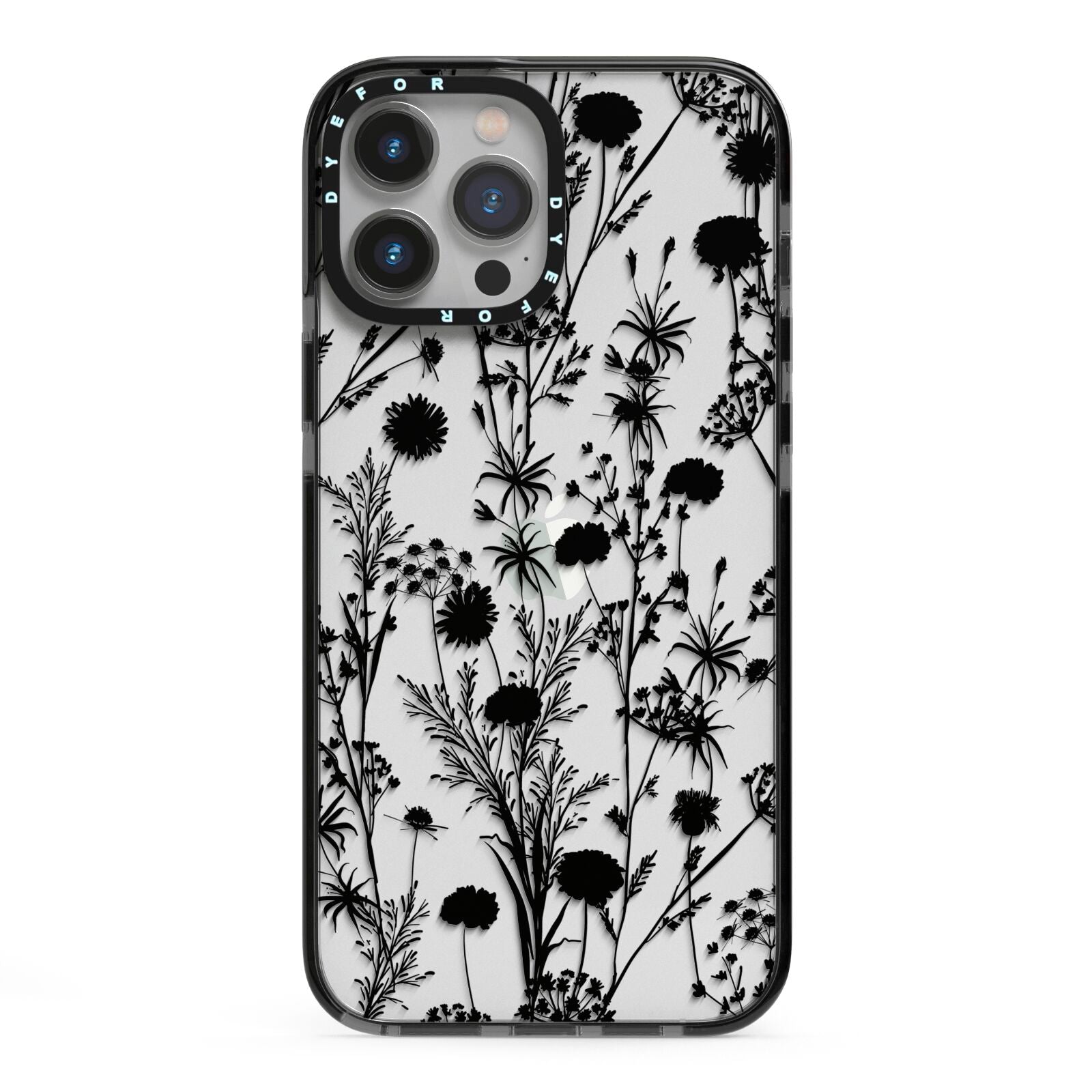 Black Floral Meadow iPhone 13 Pro Max Black Impact Case on Silver phone