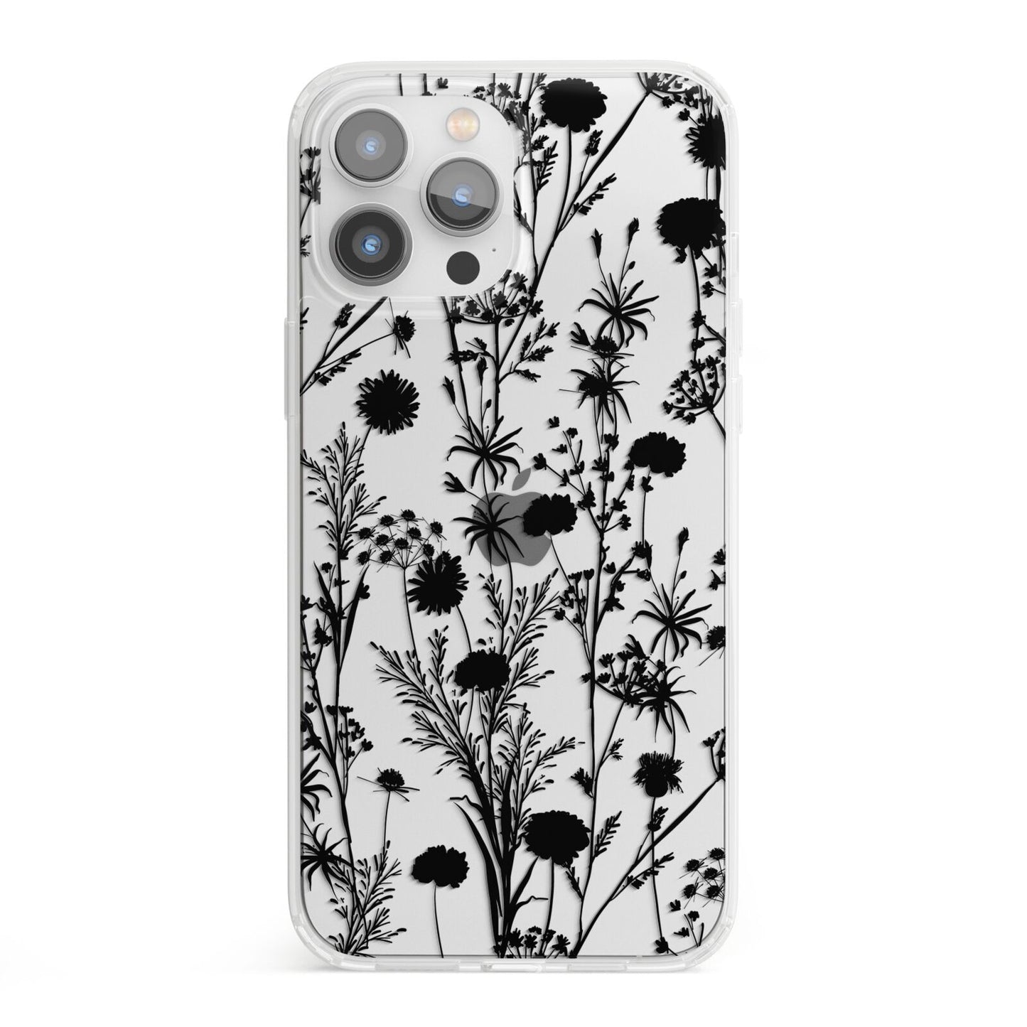 Black Floral Meadow iPhone 13 Pro Max Clear Bumper Case