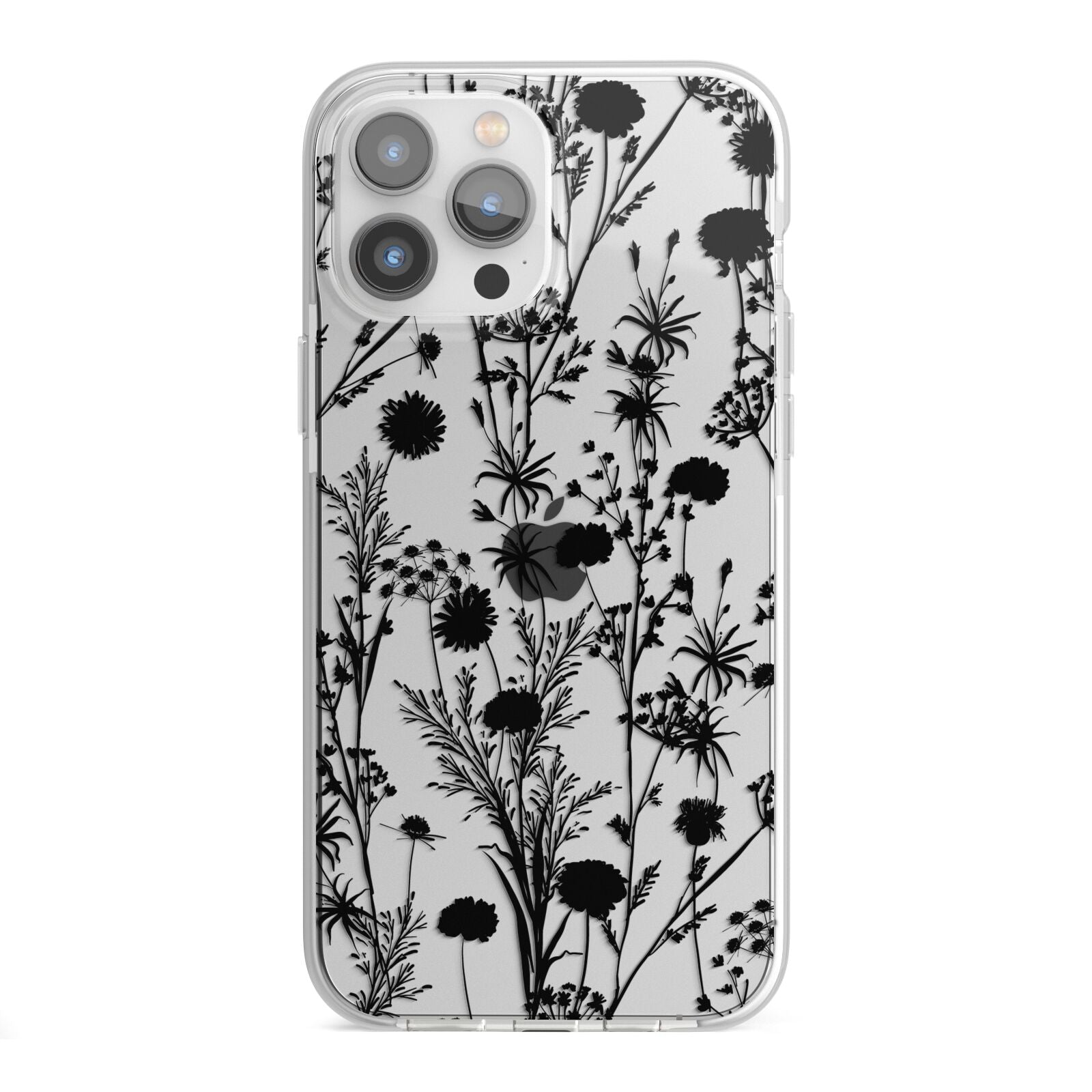 Black Floral Meadow iPhone 13 Pro Max TPU Impact Case with White Edges