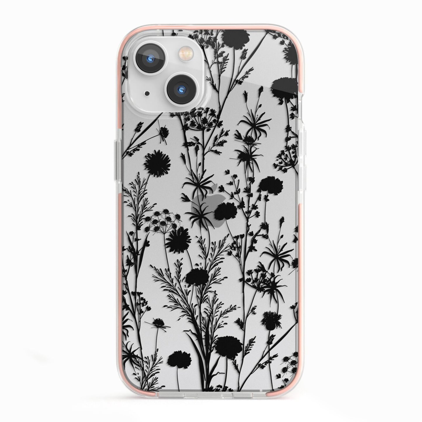 Black Floral Meadow iPhone 13 TPU Impact Case with Pink Edges