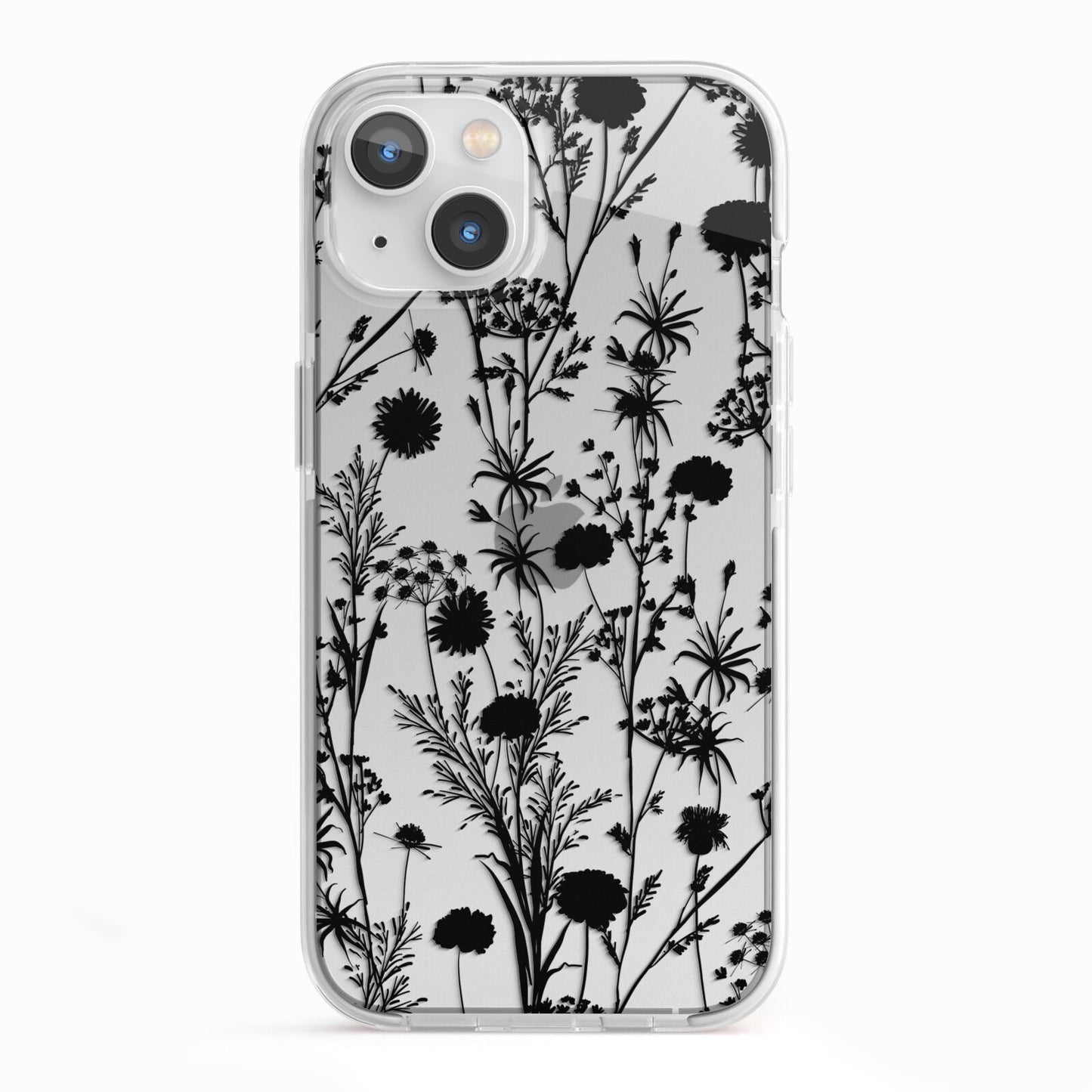 Black Floral Meadow iPhone 13 TPU Impact Case with White Edges