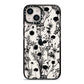 Black Floral Meadow iPhone 14 Black Impact Case on Silver phone