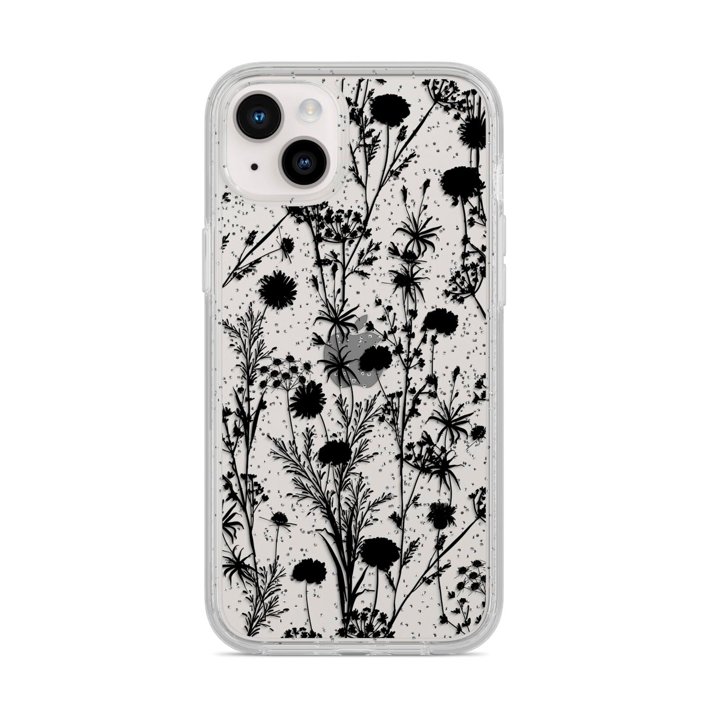 Black Floral Meadow iPhone 14 Plus Glitter Tough Case Starlight