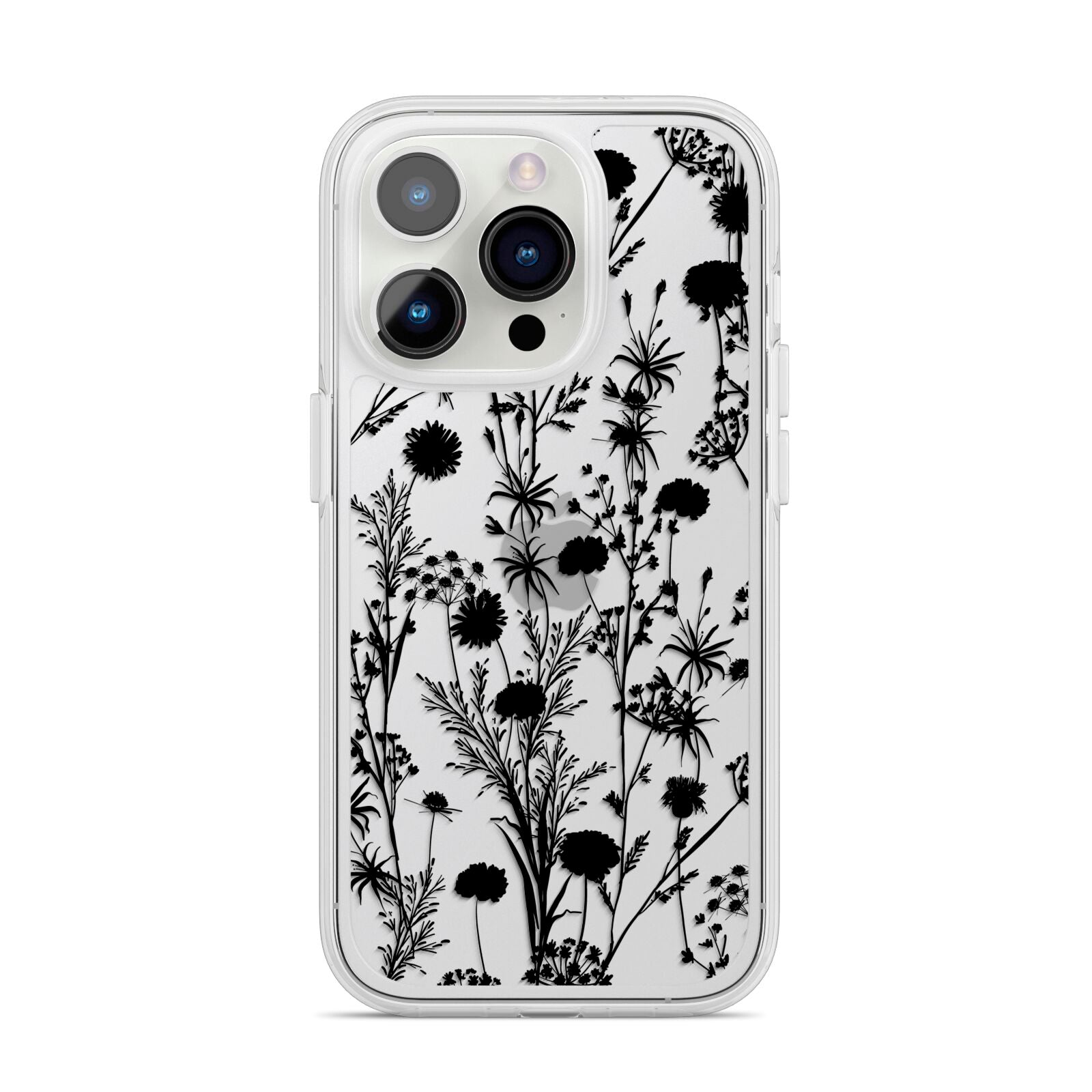 Black Floral Meadow iPhone 14 Pro Clear Tough Case Silver