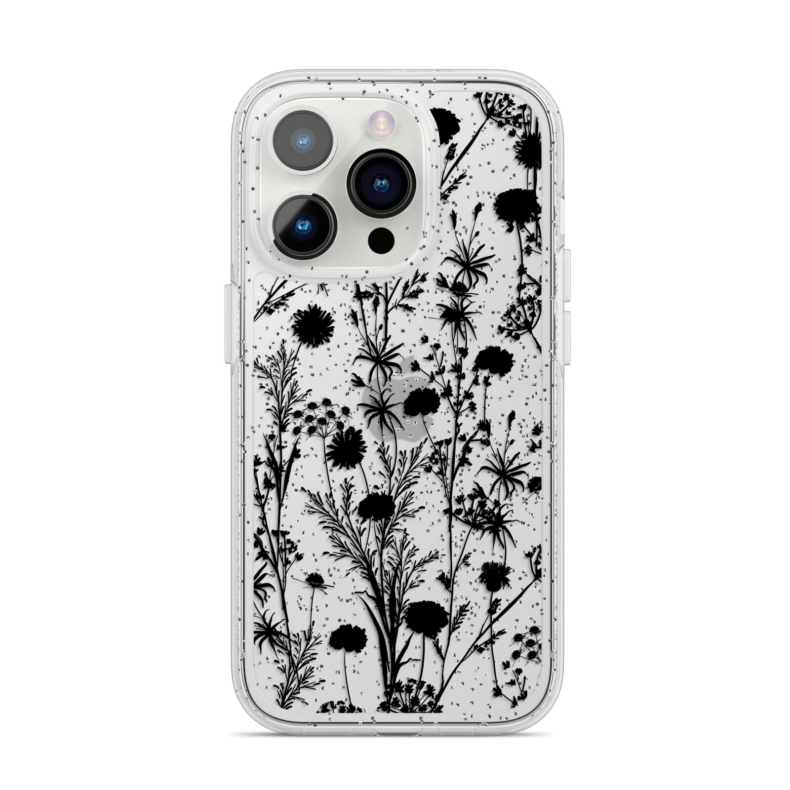 Black Floral Meadow iPhone 14 Pro Glitter Tough Case Silver