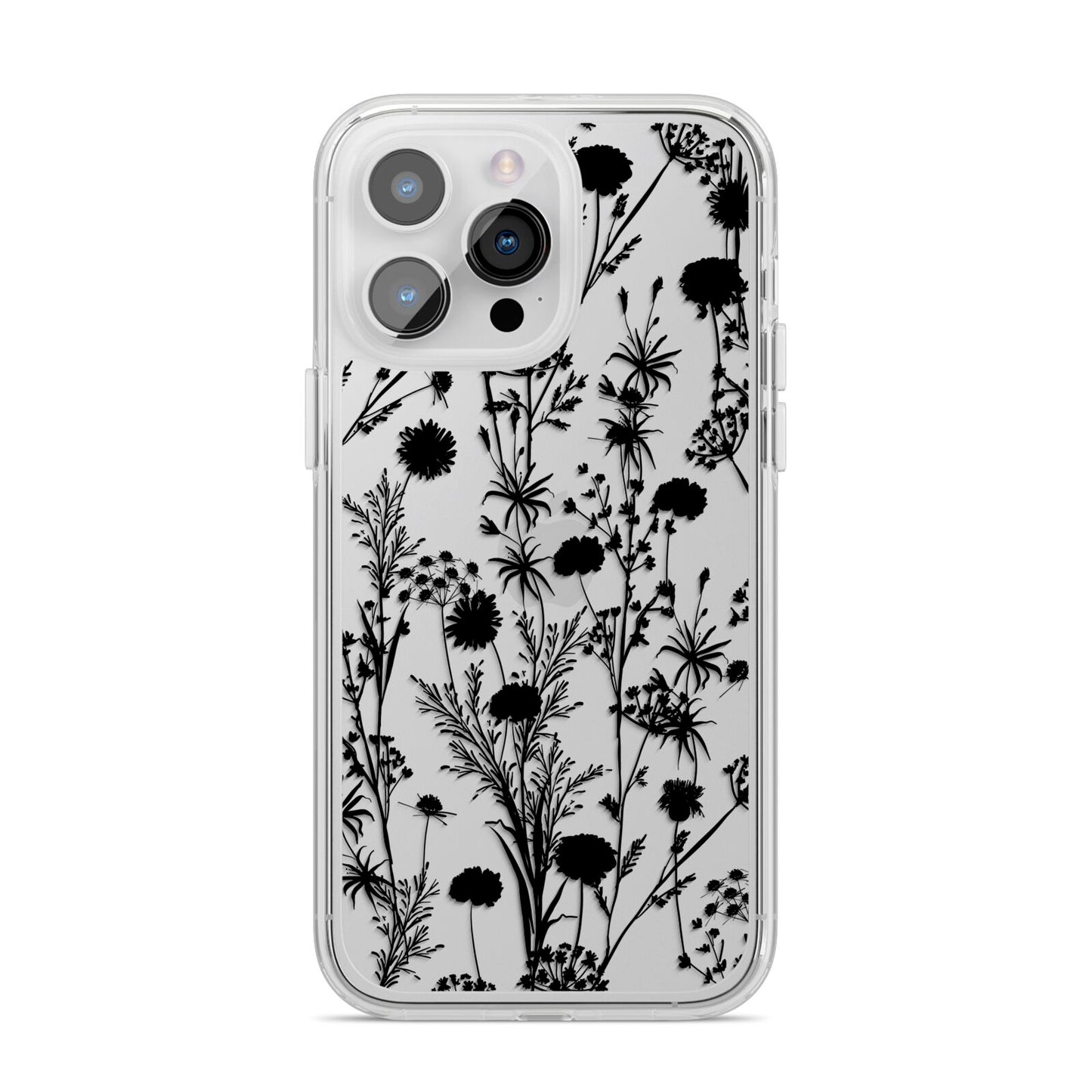 Black Floral Meadow iPhone 14 Pro Max Clear Tough Case Silver