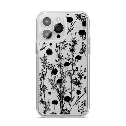 Black Floral Meadow iPhone 14 Pro Max Clear Tough Case Silver