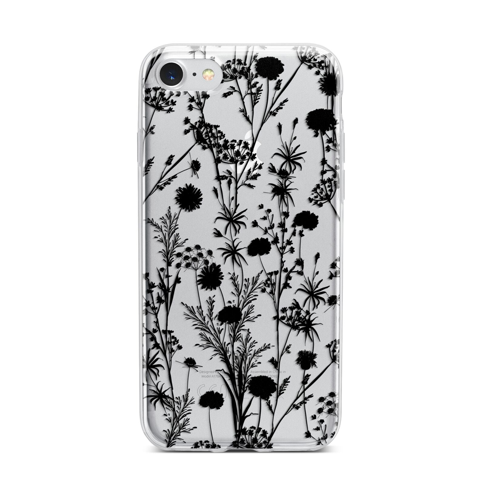 Black Floral Meadow iPhone 7 Bumper Case on Silver iPhone