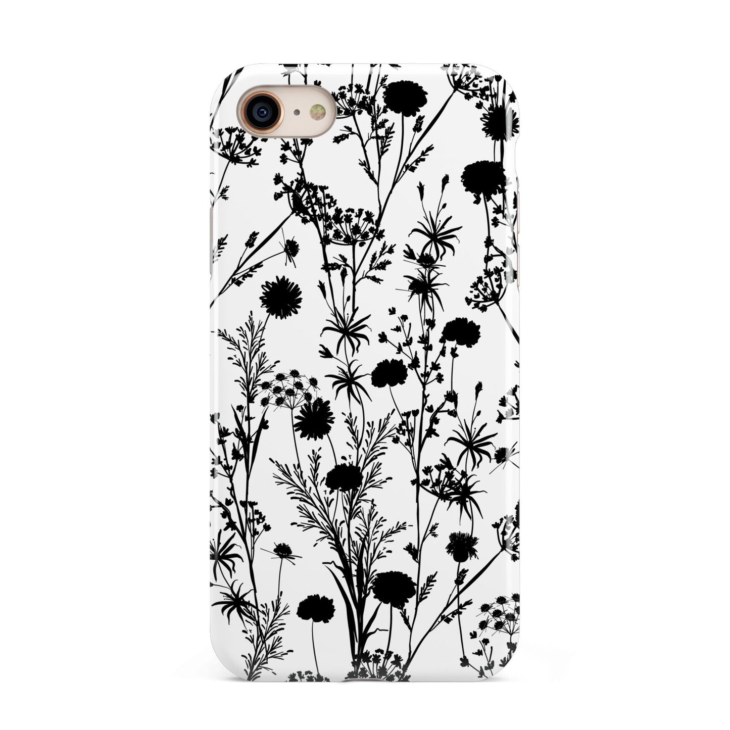 Black Floral Meadow iPhone 8 3D Tough Case on Gold Phone