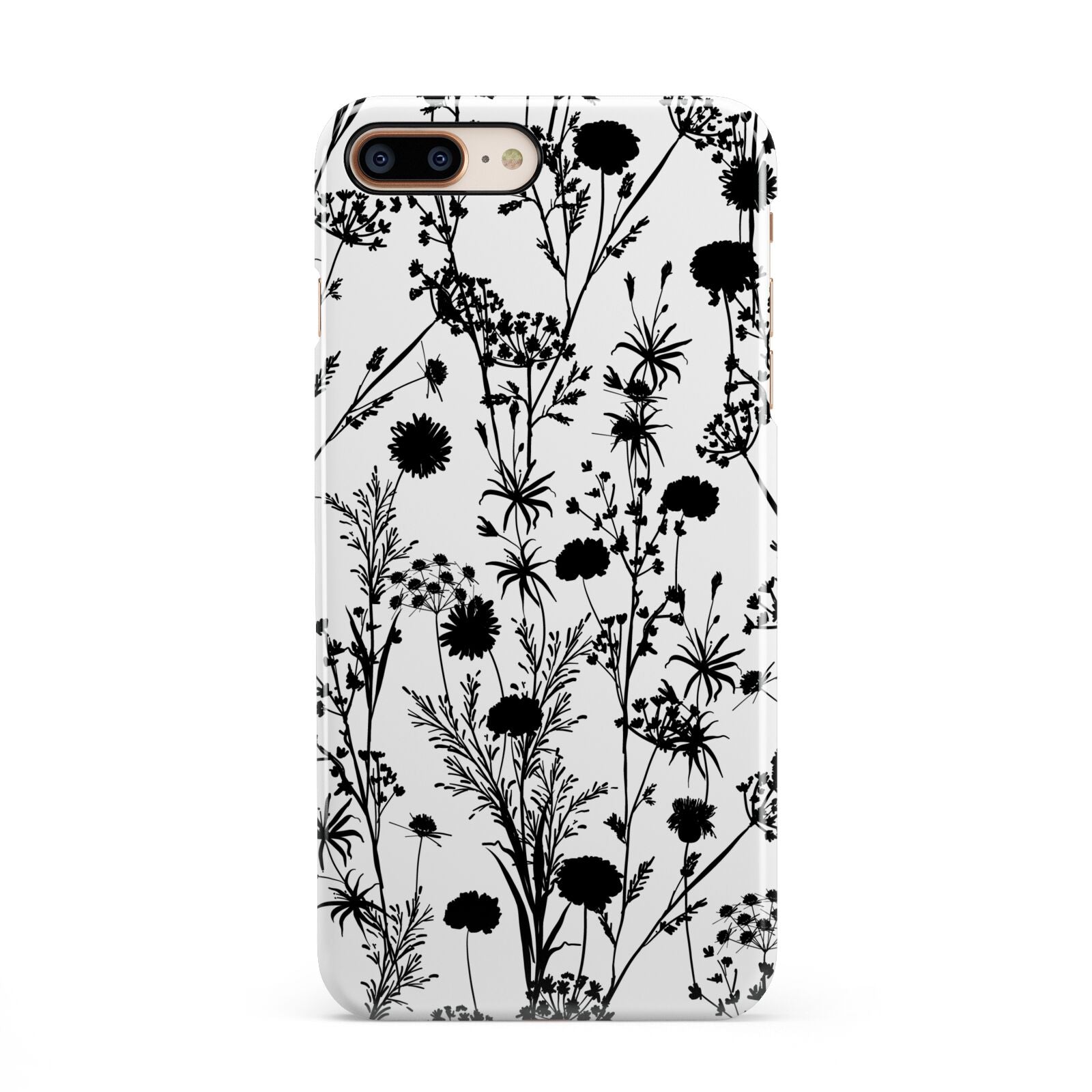Black Floral Meadow iPhone 8 Plus 3D Snap Case on Gold Phone
