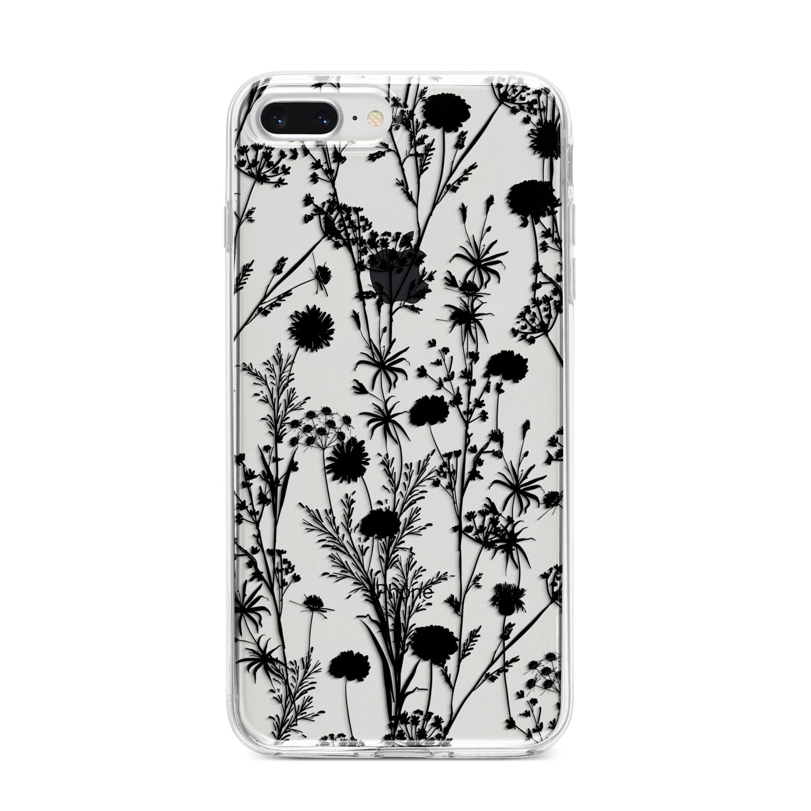 Black Floral Meadow iPhone 8 Plus Bumper Case on Silver iPhone