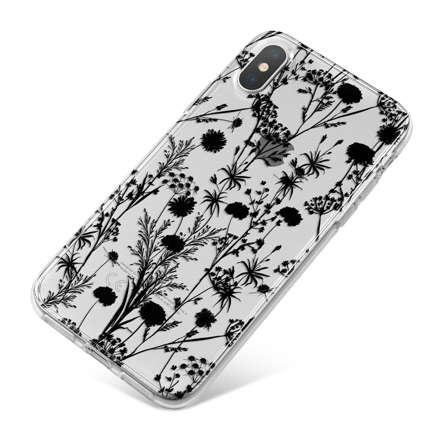 Black Floral Meadow iPhone X Bumper Case on Silver iPhone