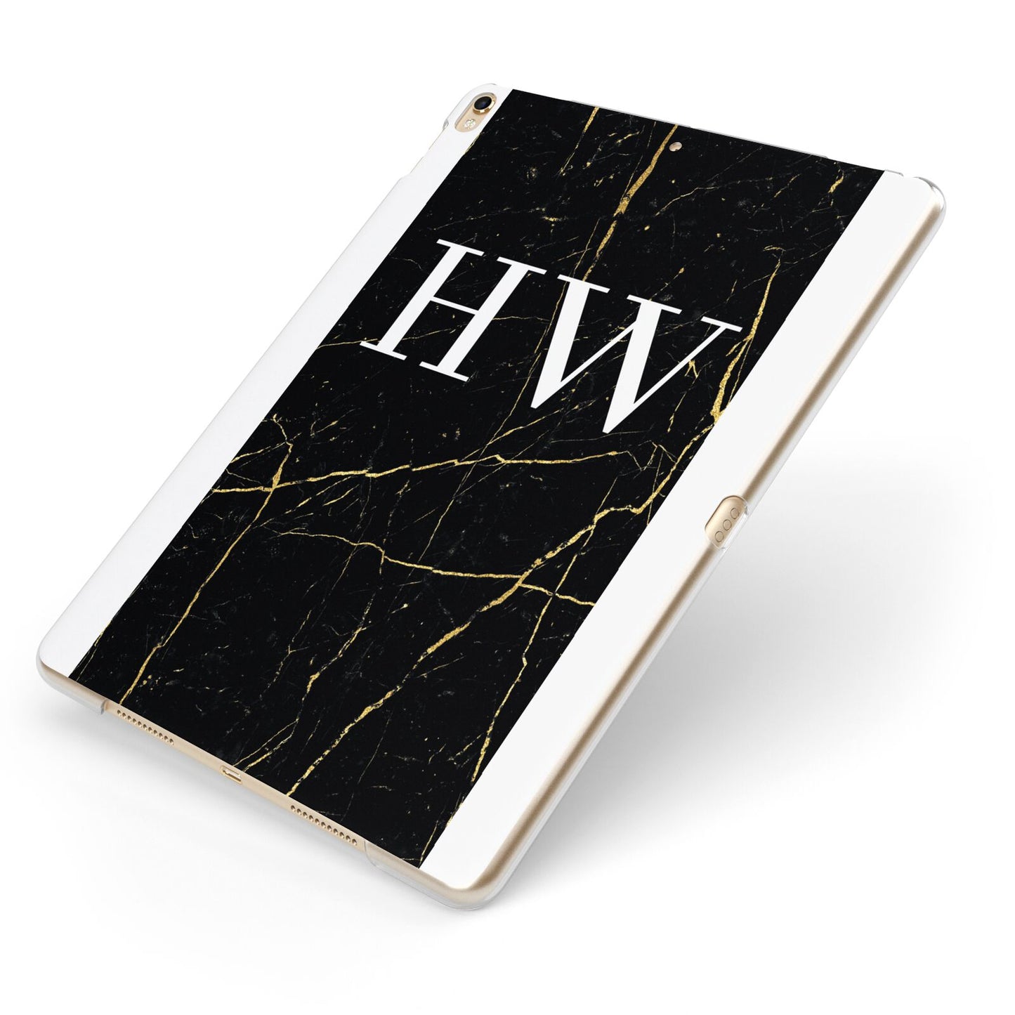 Black Gold Marble Effect Initials Personalised Apple iPad Case on Gold iPad Side View