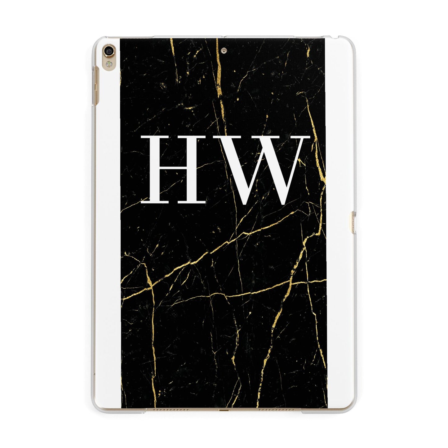 Black Gold Marble Effect Initials Personalised Apple iPad Gold Case