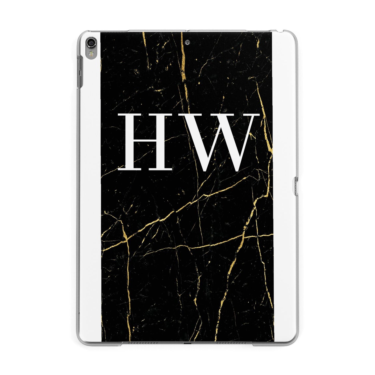 Black Gold Marble Effect Initials Personalised Apple iPad Grey Case