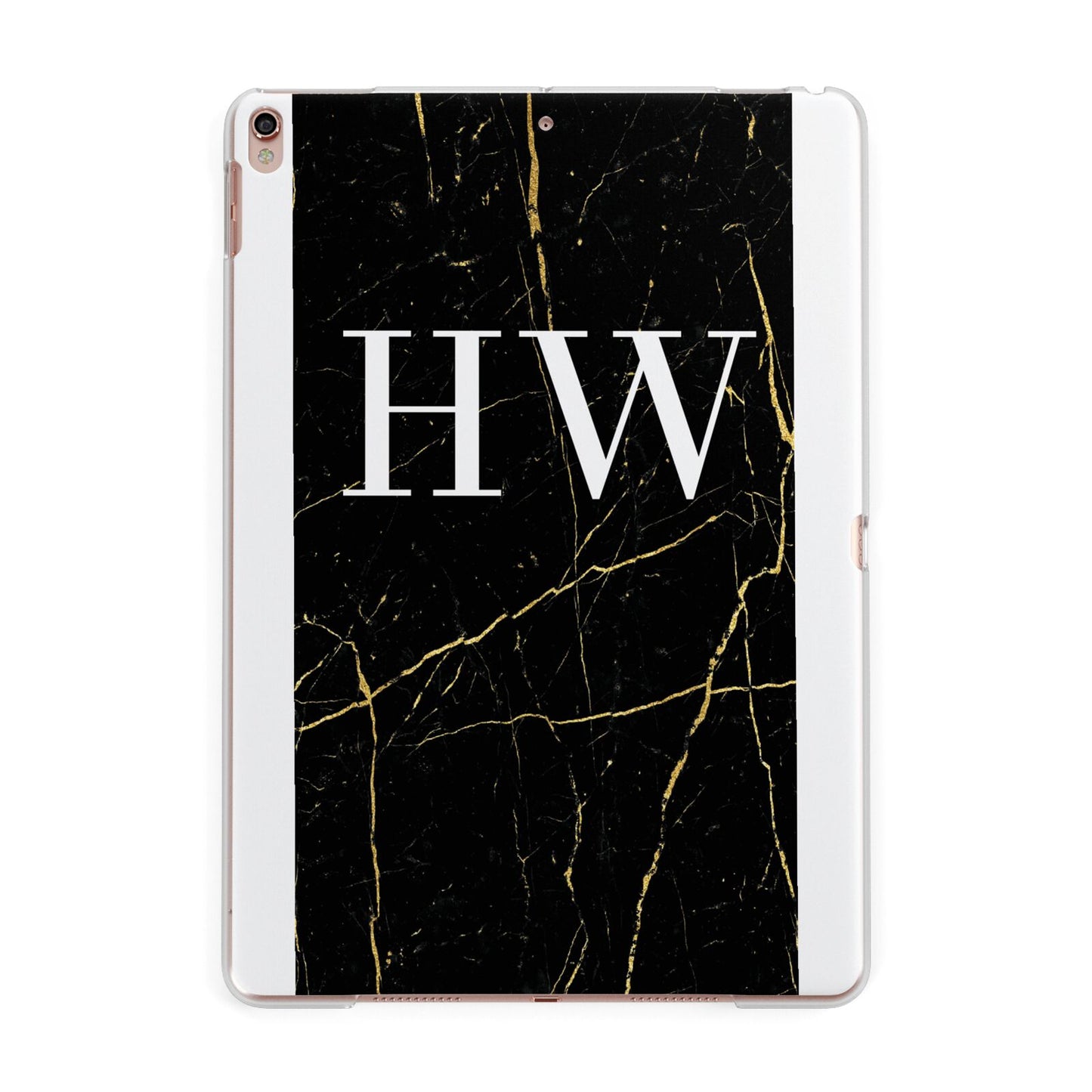 Black Gold Marble Effect Initials Personalised Apple iPad Rose Gold Case