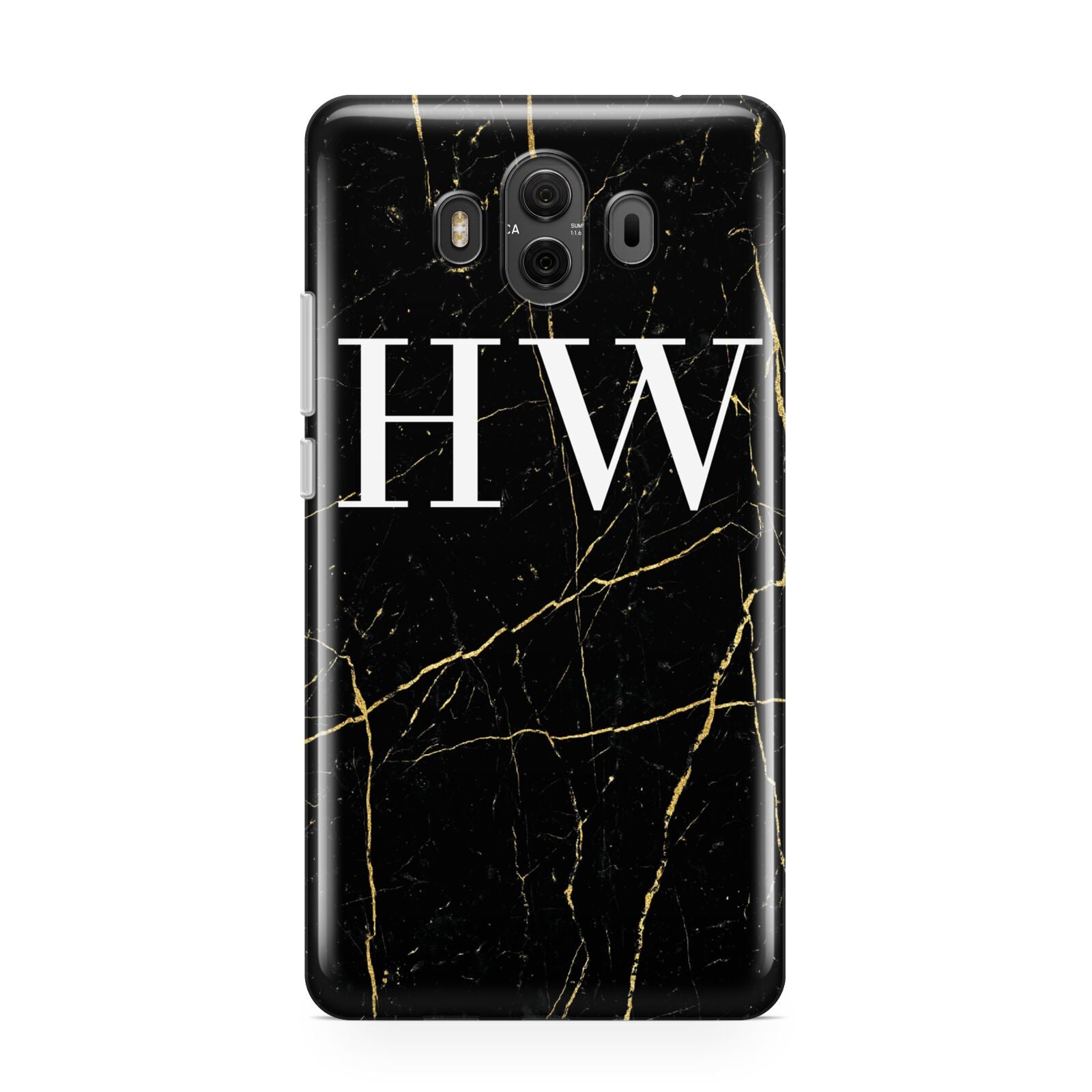 Black Gold Marble Effect Initials Personalised Huawei Mate 10 Protective Phone Case