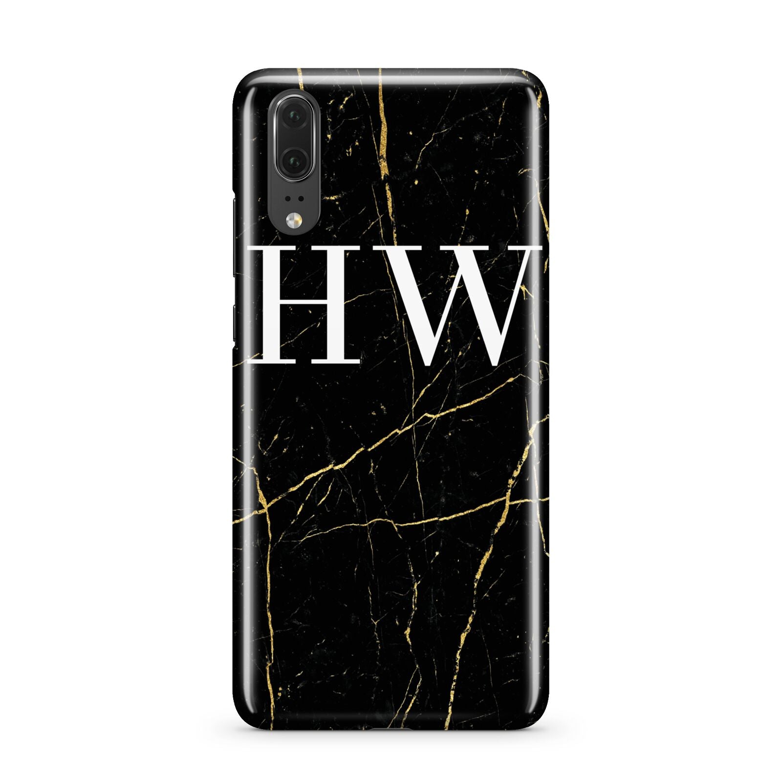 Black Gold Marble Effect Initials Personalised Huawei P20 Phone Case