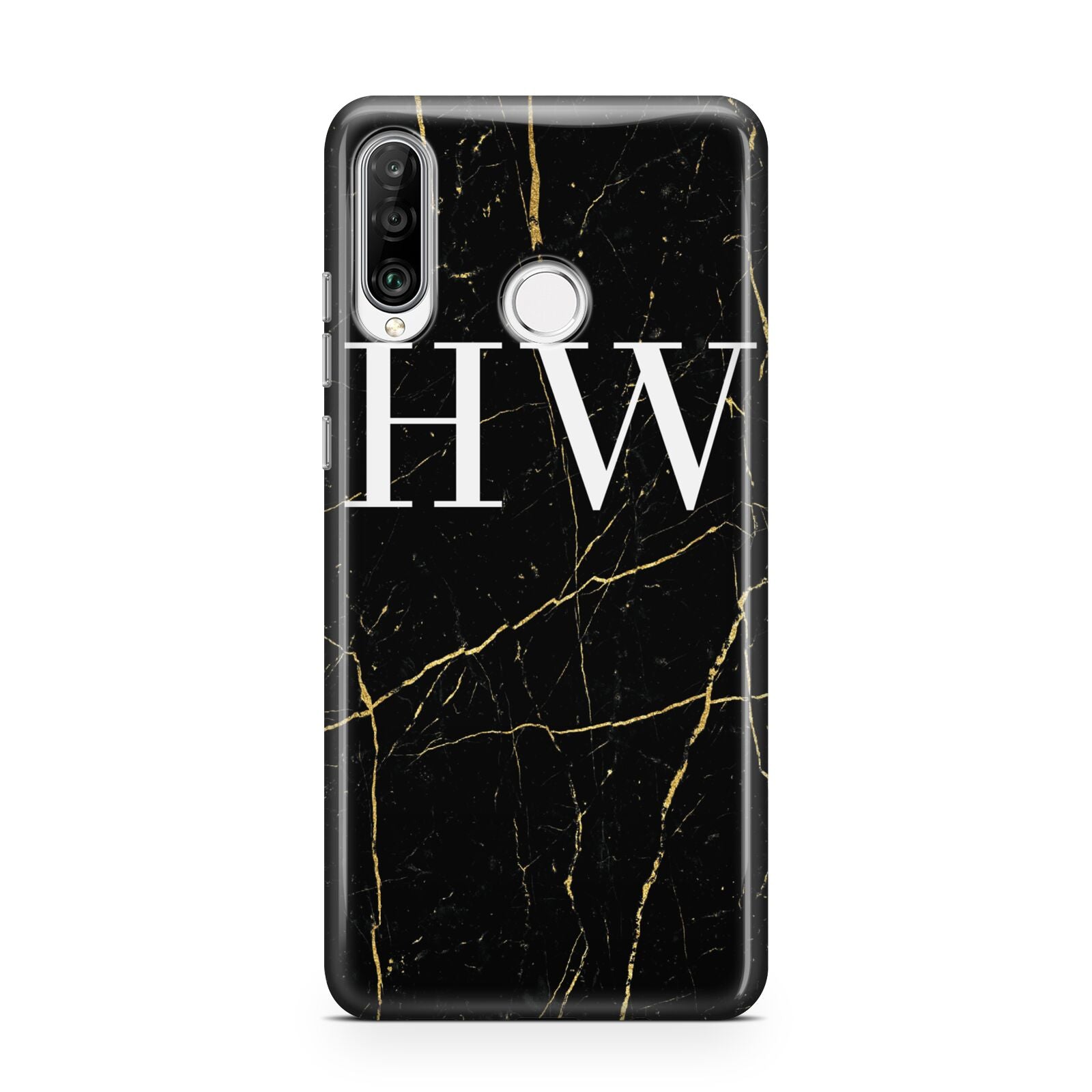 Black Gold Marble Effect Initials Personalised Huawei P30 Lite Phone Case