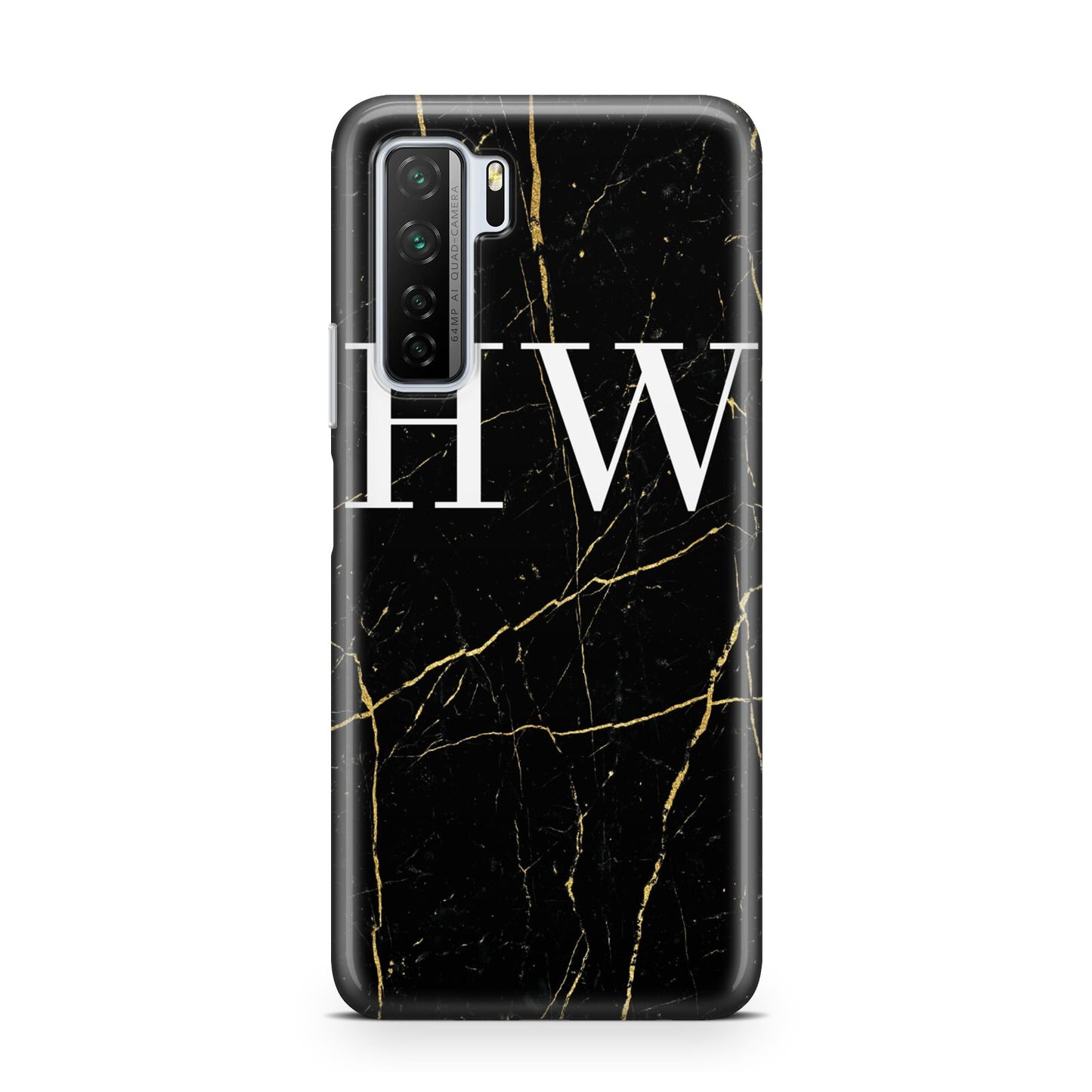 Black Gold Marble Effect Initials Personalised Huawei P40 Lite 5G Phone Case