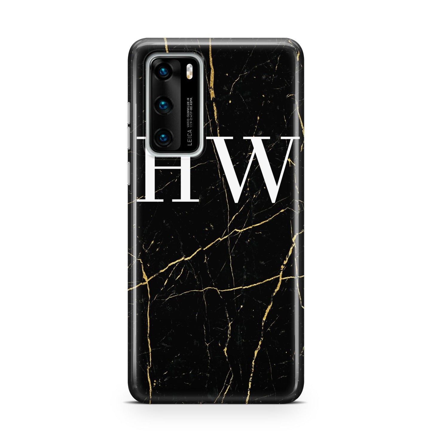 Black Gold Marble Effect Initials Personalised Huawei P40 Phone Case